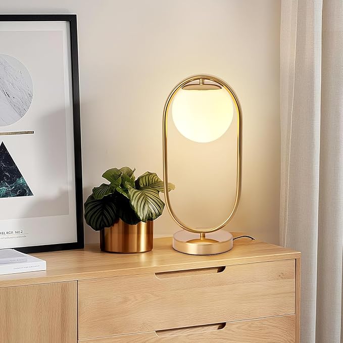 RaGiBow Mid Century Modern Table lamp Boho Vintage Glass Globe Table lamp with Led for Bedroom Bedside Night Light Farmhouse Retro Desk lamp