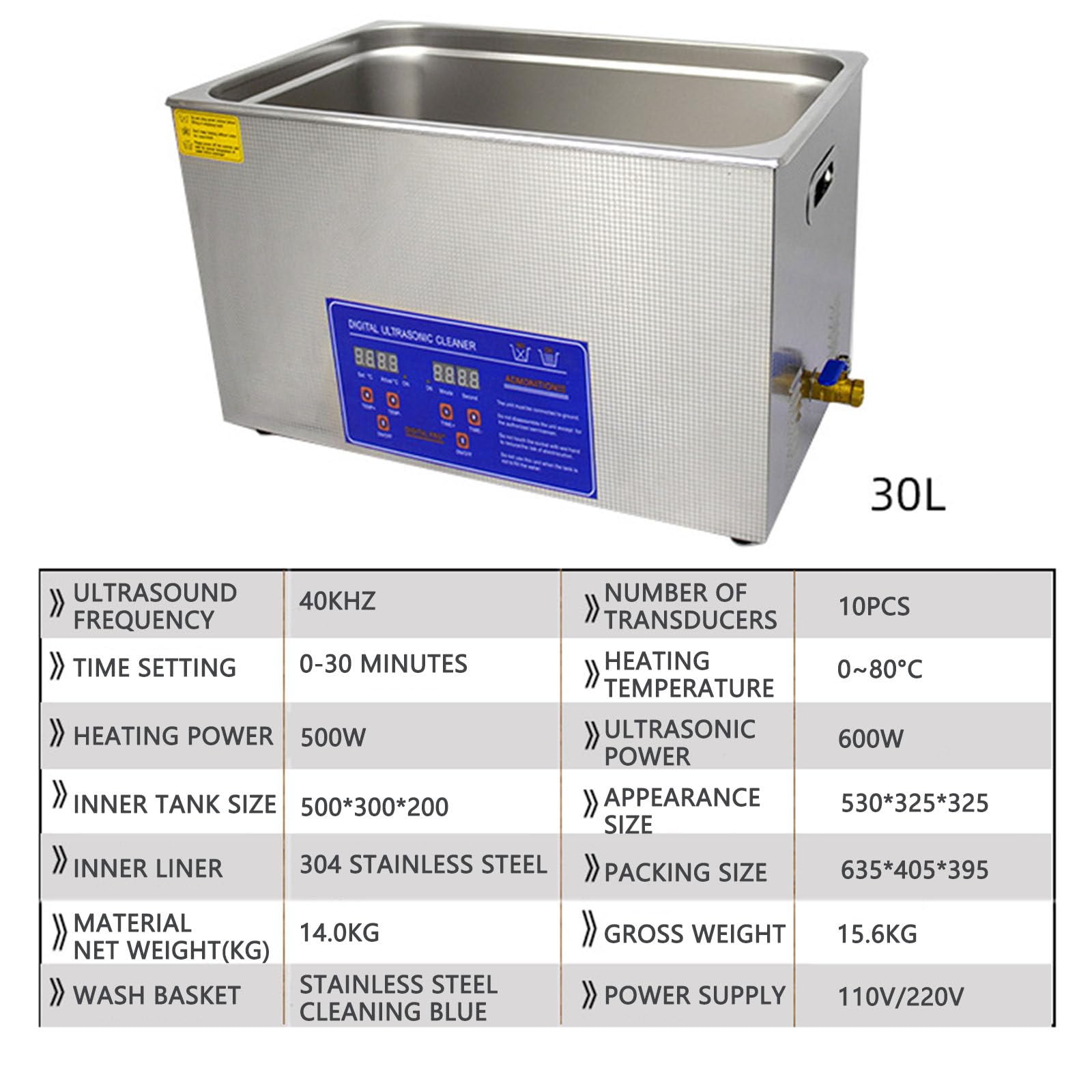 Ultrasonic Cleaner, Edelstahl Ultraschallreiniger 30L | mit digitaler Heizungs-Timer,reiniger ultraschallgerät,schmuckreiniger ultraschall,ultraschallreinigungsgerät brille