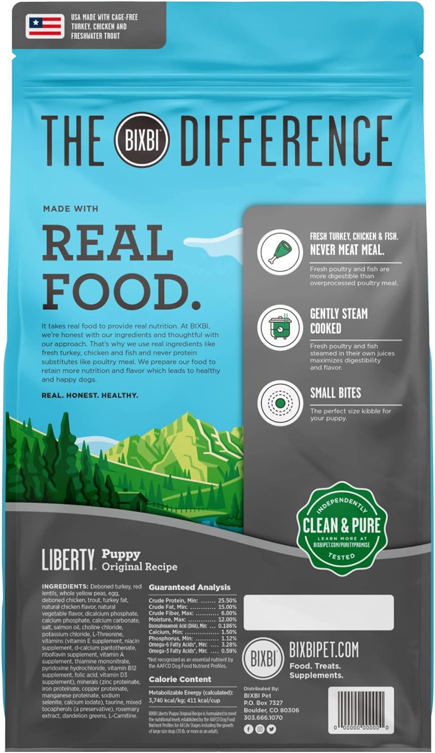 BIXBI Liberty Grain-Free Dry Dog Food, Original Recipe Puppy – Fresh Meat, High Protein, No Meat Meals – USA Made, 11 lbs