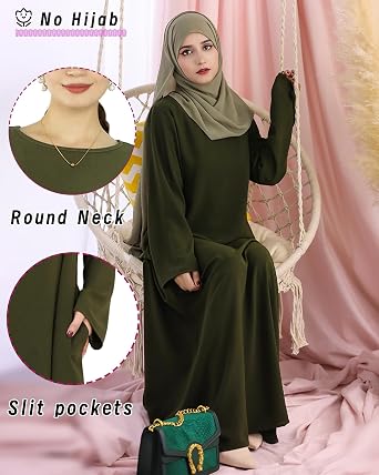 Solid Color Women Abaya Modest Muslim Prayer Robe Long Sleeve Dubai Maxi Dress Islamic Lightweight Dress