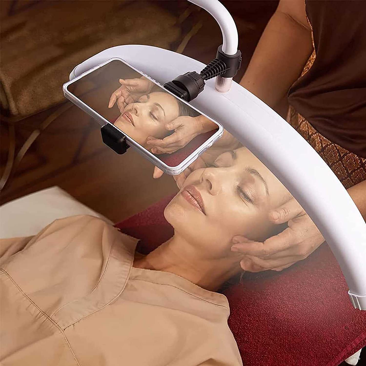 Lampada Da Terra Per L'estensione Delle Ciglia, Luce Di Bellezza Mezzaluna LED Per Ciglia, Lampada Per Massaggi E Relax, Dimmerabile 3200K-5600K Con Altezza Regolabile Con Supporto Per Telefono