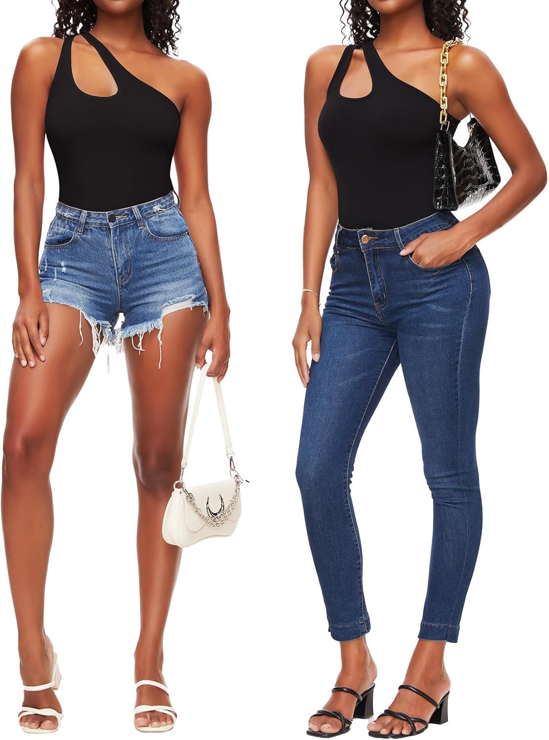 MISS MOLY Women's Sexy One Shoulder Cutout Front Sleeveless Ribbed Bodysuit Thong Body Suit Tank Top - Image 3