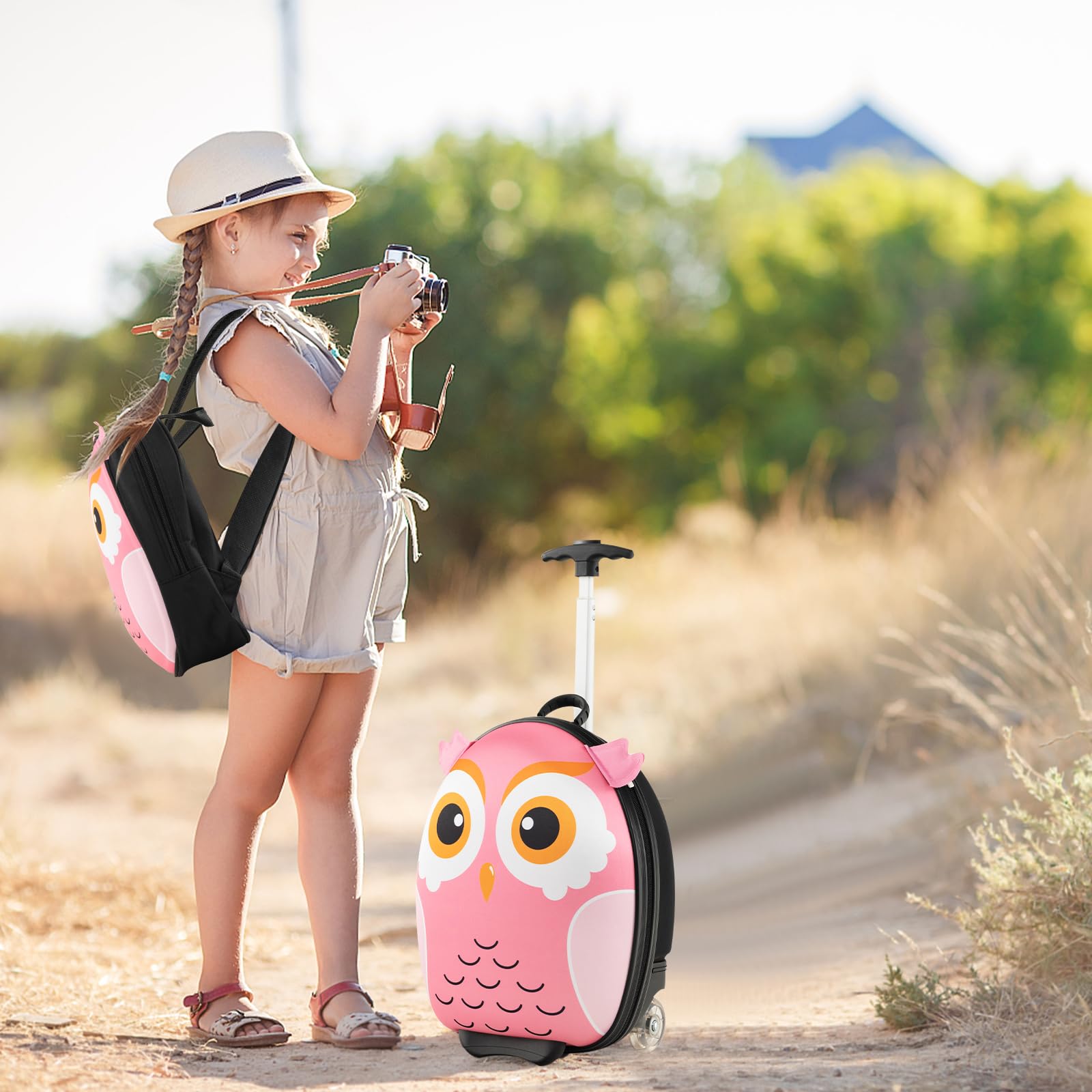 SOARS Juego de Maleta Infantil Niños, 16 '' Maleta + 12 '' Mochila, Maleta Cabina Ruedas y Asa Telescópica, Aprobado por Aerolíneas, Equipaje de Mano (Búho)