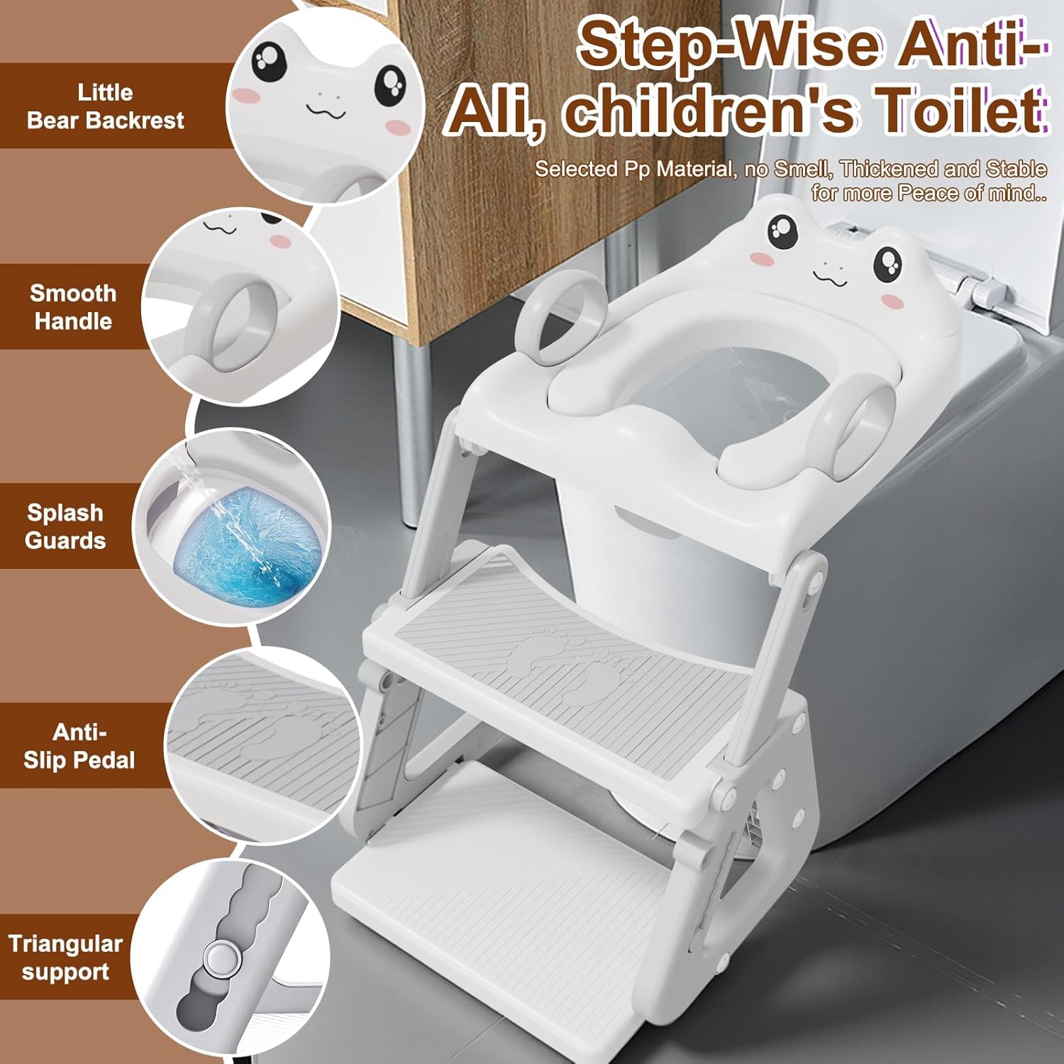 Reducteur Toilette Enfant avec Marche,Stabiliser Rehausseur Toilette Enfant avec Structures Triangulaires,Adaptateur Toilette pour Enfants Garçons et Filles,Antidérapant et Pliable,Gris