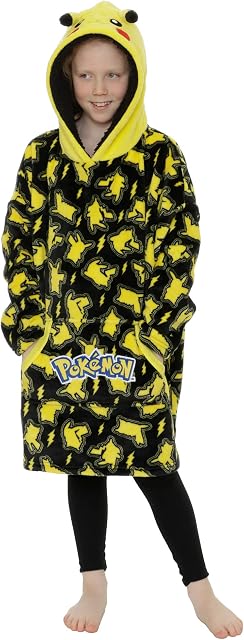 Pokemon Hoodie For Boys, Oversized Pikachu Fleece Poncho | Wearable Super Soft Pikachu Blanket Hoodie For Kids Teens | Pokemon Gifts For Kids | Multi