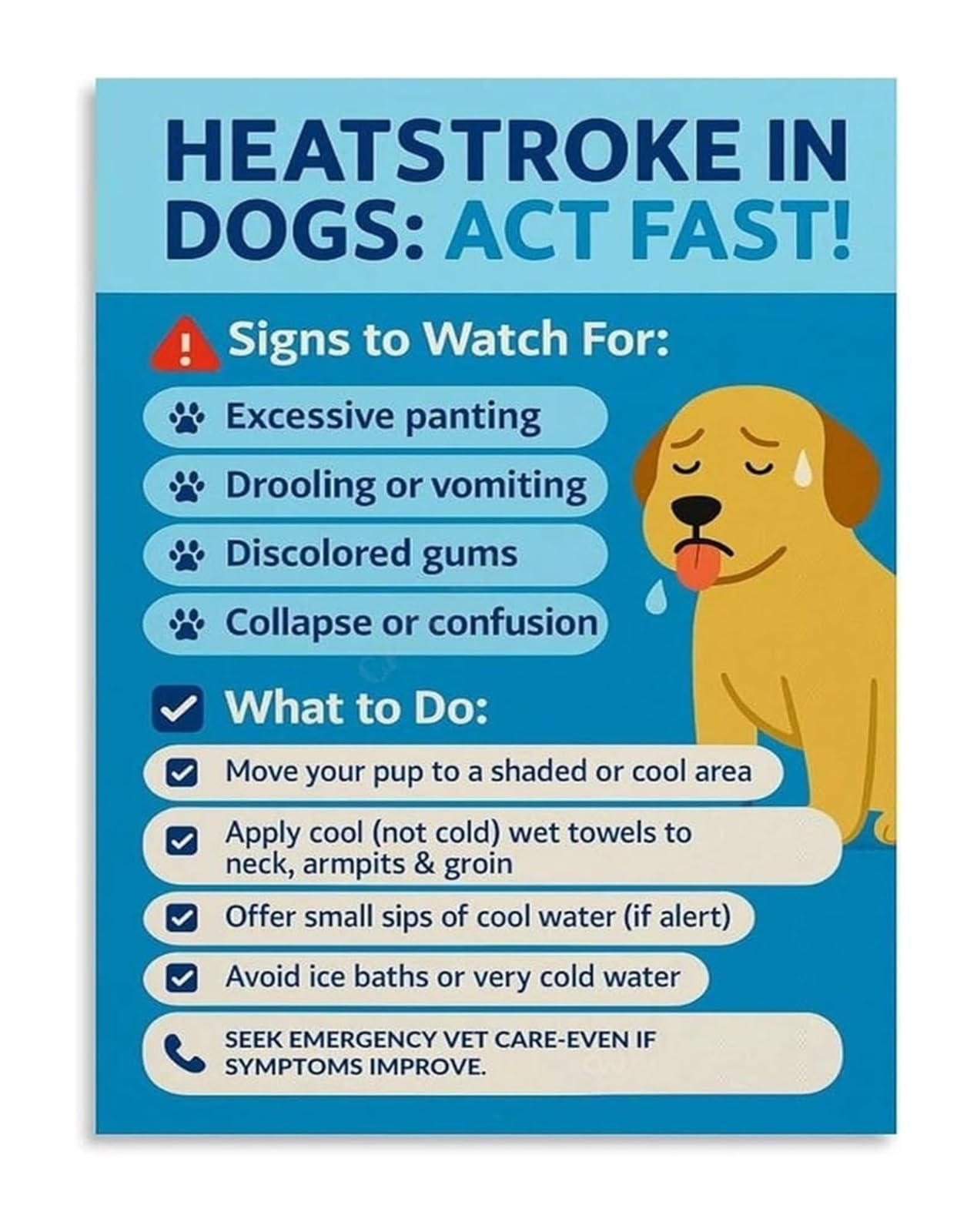 MQXFCZUX Canine Health Chart Dog Temperature Poster Heat Stroke Symptoms Prevention Canvas Decor Unframed,12x18inch(30x45cm)