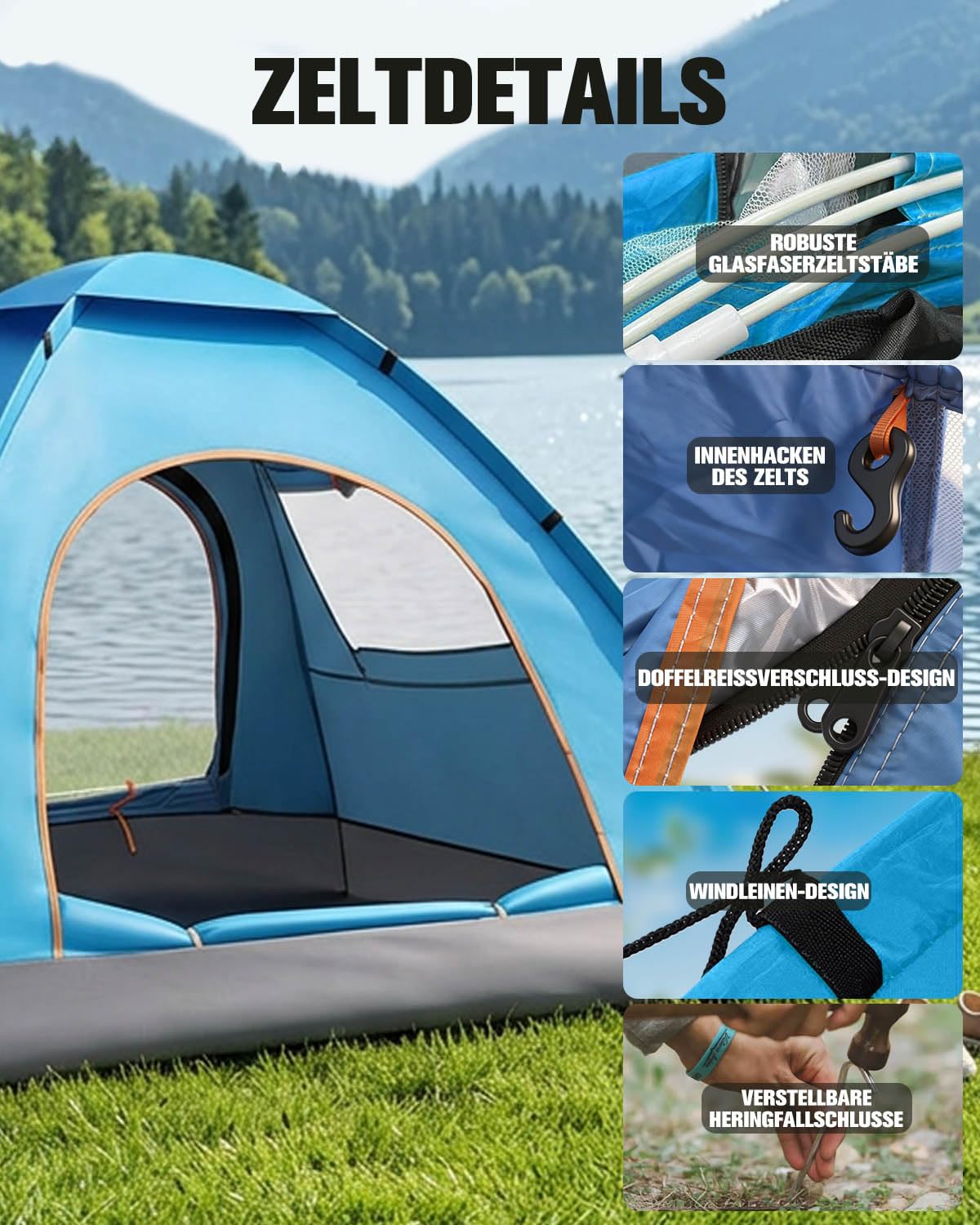 Tente de camping pop-up automatique pour 3 à 4 personnes, étanche, 2 personnes
