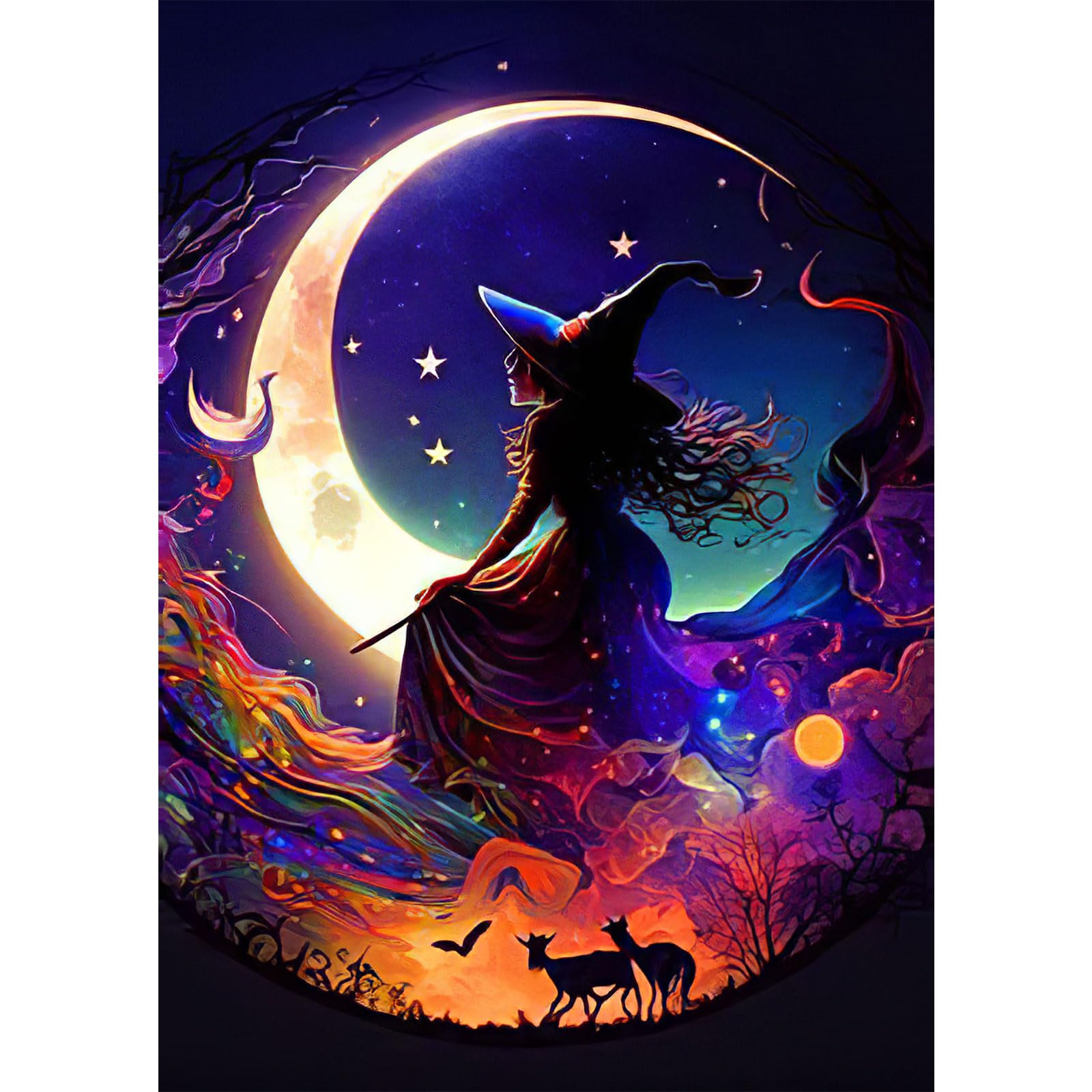 Amiiba Kit Diamanti 5D Strega Luna Di Halloween – Ciondolo Fai Da Te Con Catena, Decorazione Murale