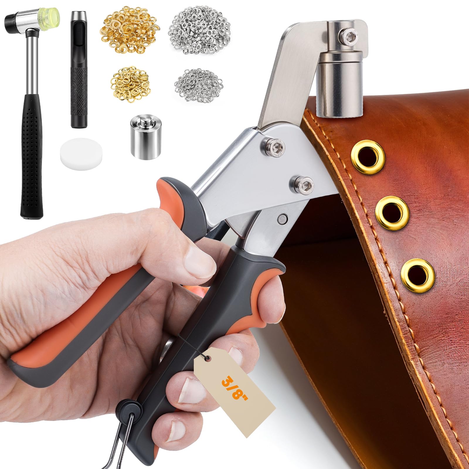 Dntorx Lot de pinces à œillets pour bâches avec 500 œillets en métal (Ø 10 mm), presse à œillets Heavy Duty pour bâches, voiles d'ombrage, ceintures, tissus et cuir