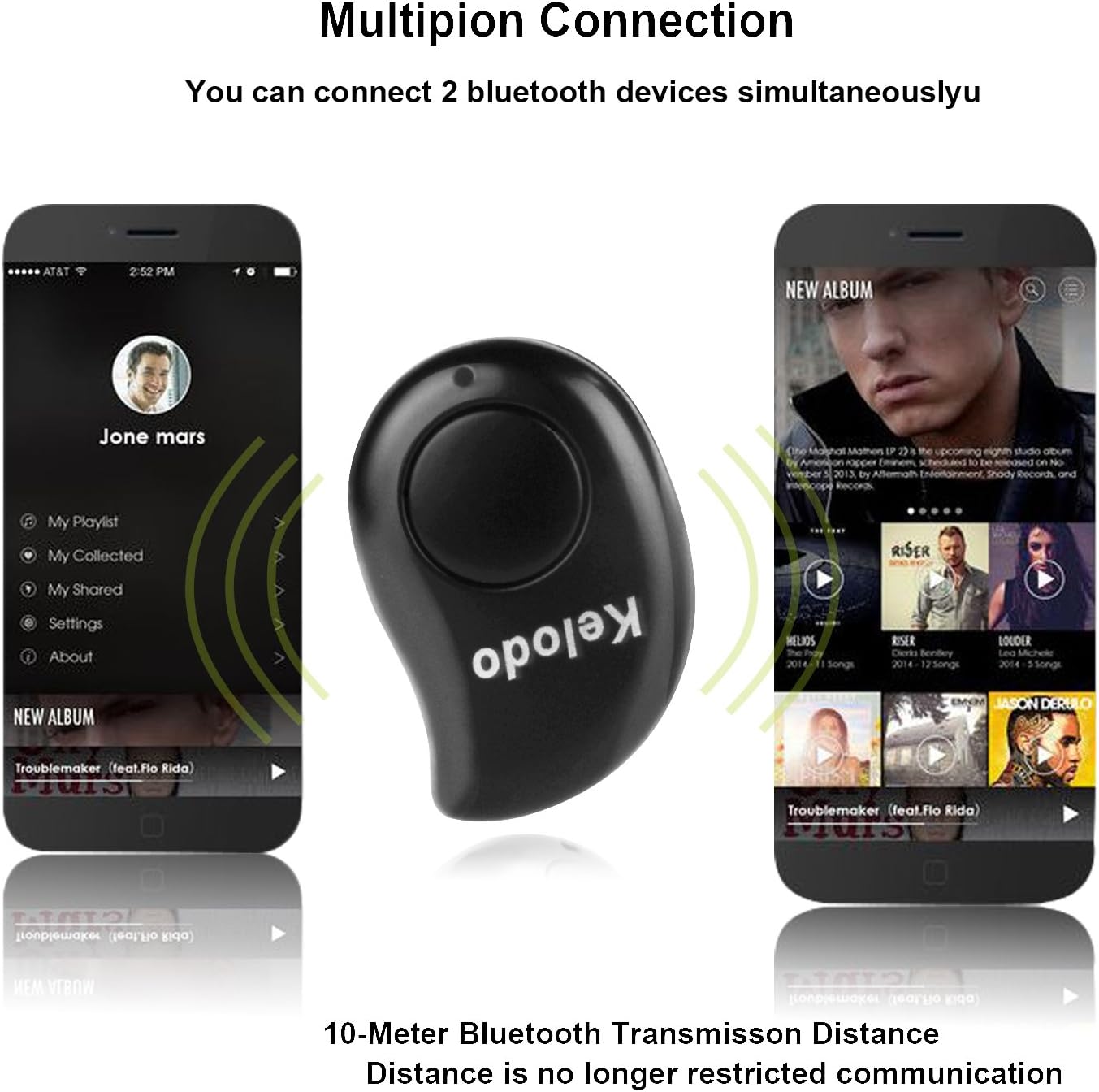 KELODO Bluetooth Earbud S530 Plus Mini Wireless Earphone in Ear Small Headset with Mic Invisible V4.1 Earpiece Hands-Free Noise Canceling for Apple iPhone and Android Smartphones - Black