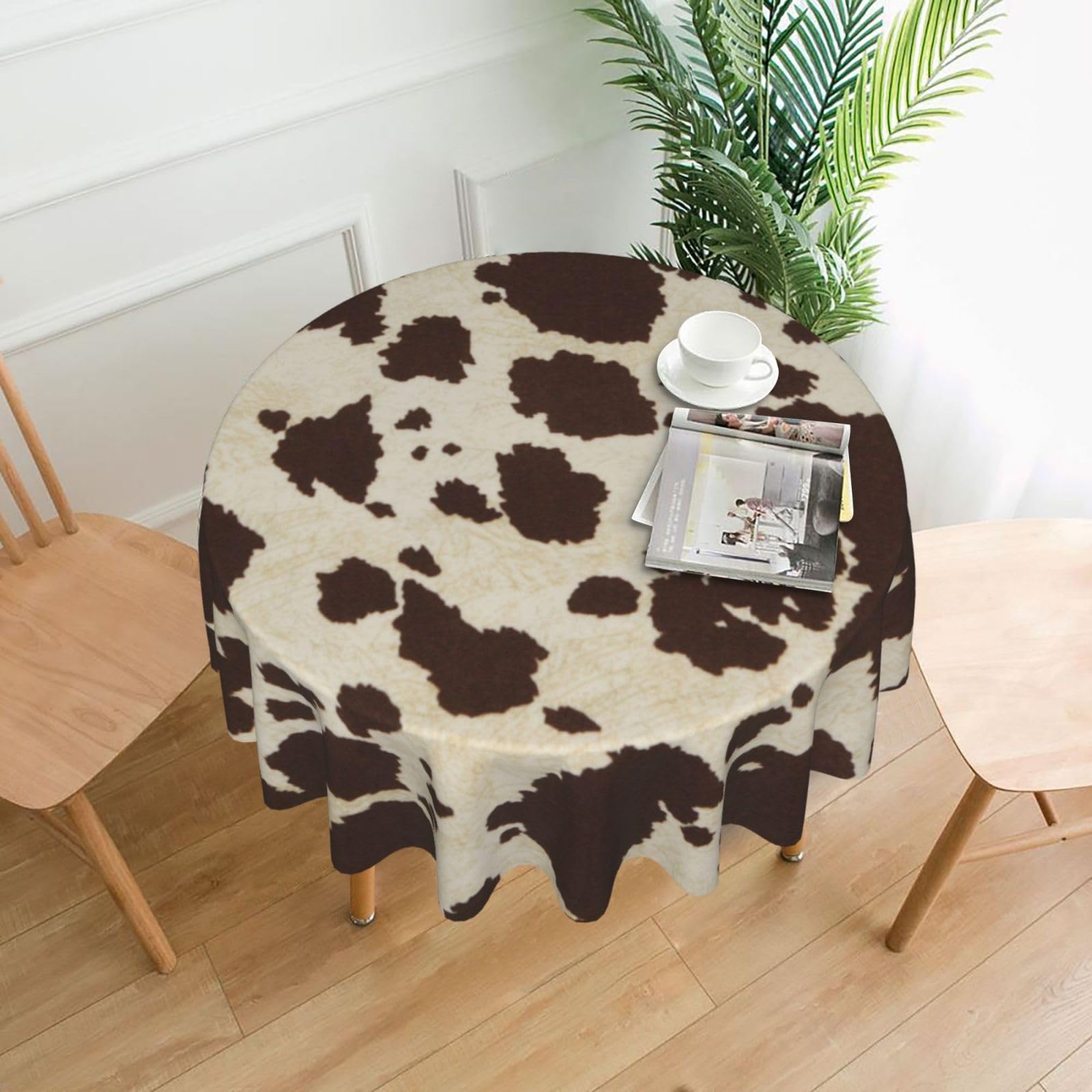 AUGUSTRUSH Round Tablecloth 152 Cm, Brown Cow Spots Table Cloth For Round Tables, Wrinkle Free Wipeable Circular Tablecloths, Washable Tablecloths For Kitchen Dining Banquet Party Decorative