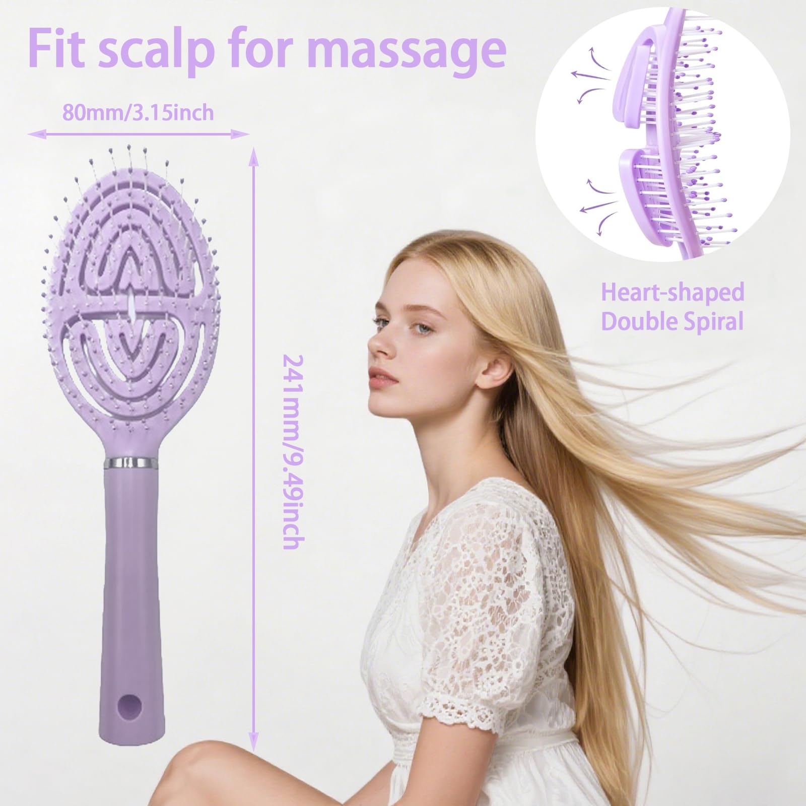 Detangling Hair Brush, 2 Pcs Detangle Brush with Flexible Soft Bristles for Women No-Tangle Hairbrush for Curly Straight - Image 2