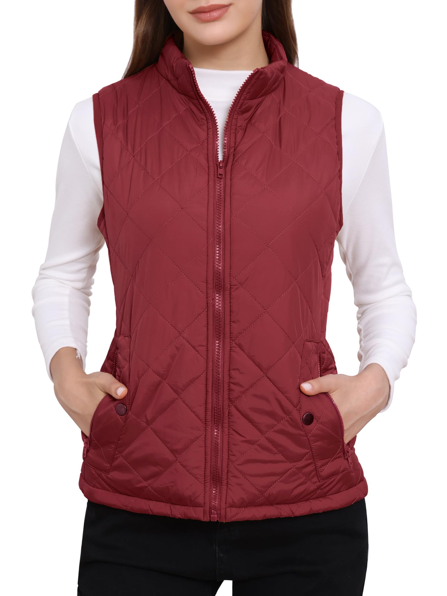 Allegra K Gilet Quilted Zip Vest Gilet bouffant Femme