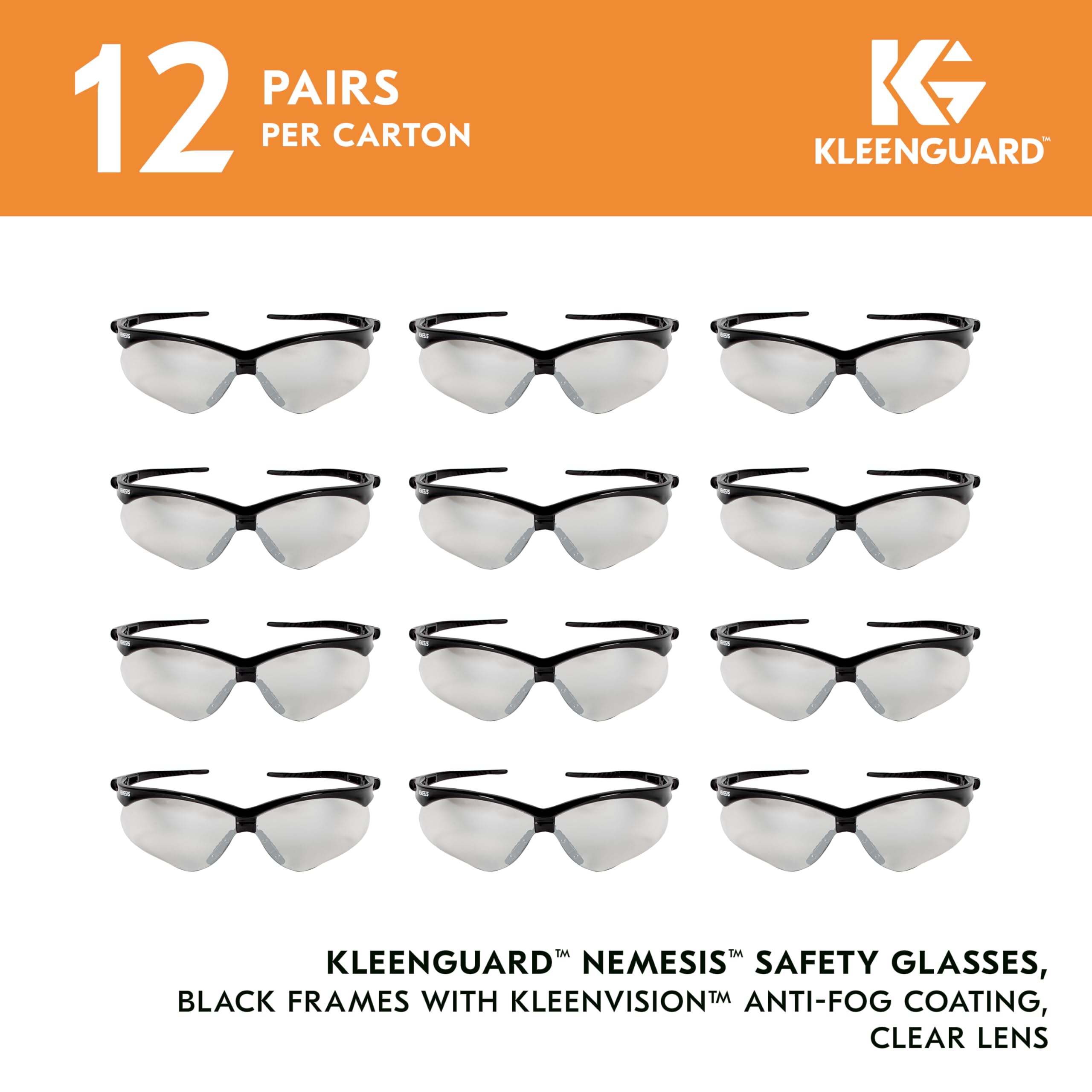 Kimberly Clark 25679 Jackson Safety V30 Nemesis Lunettes de sécurité – Revêtement anti-buée, Clear (lot de 12)