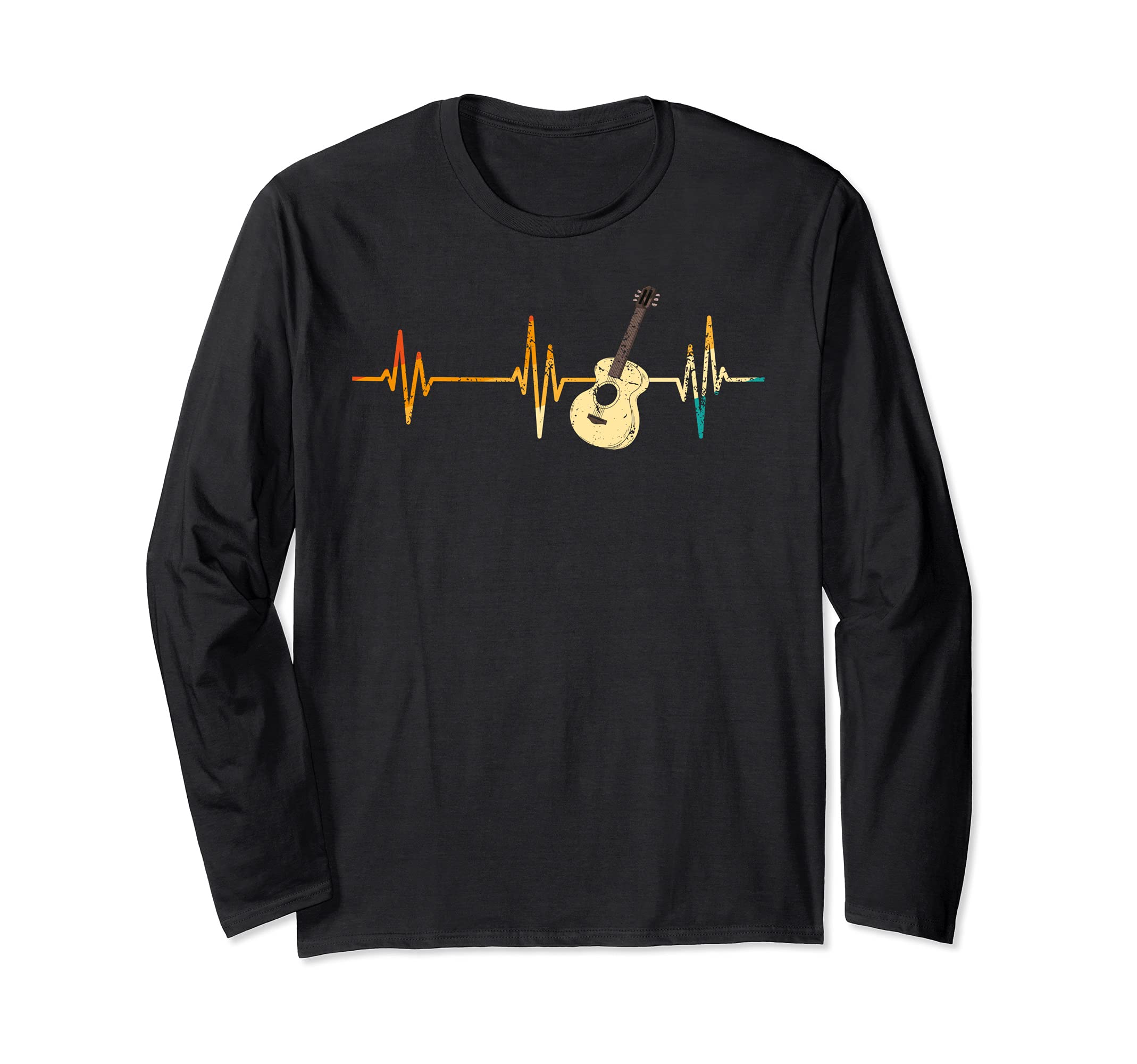 Guitar Player Musician Guitarist Heartbeat Acoustic Guitar Long Sleeve T-Shirt, Black