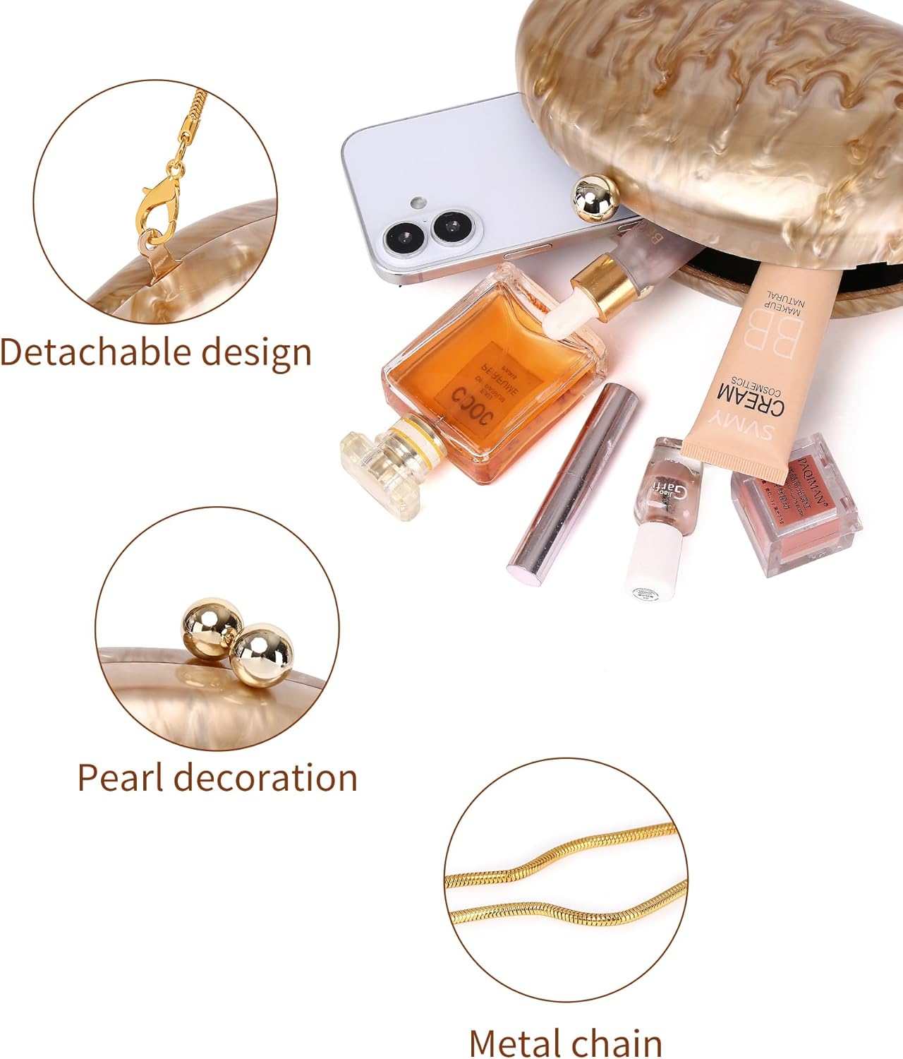 Labair Acrylic Shell Shaped Bag Marble Purses handbags for Women Wedding Party Formal.