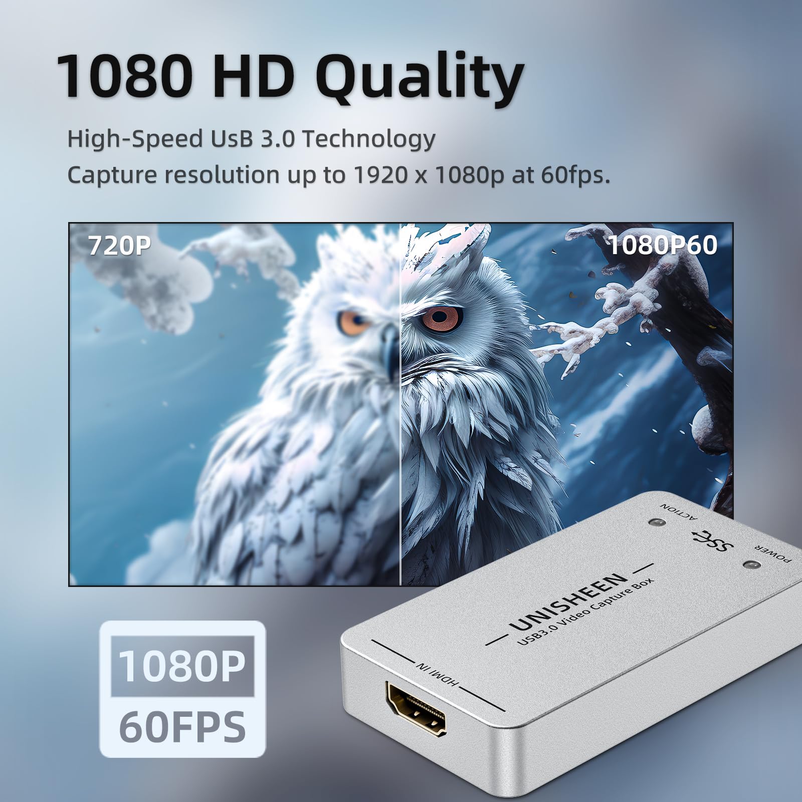 1080P60 HDMI Video Capture Card，USB 3.0 HDMI Video Capture Device, Full HD for Game Recording, Live Streaming Broadcasting