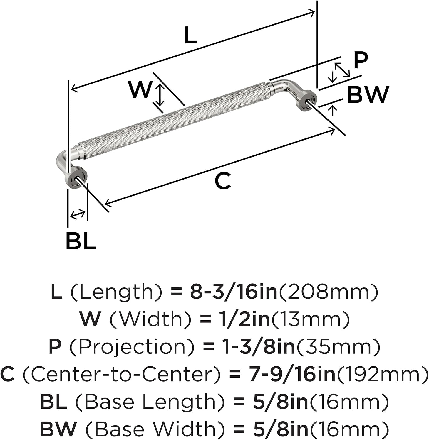Amerock Collet 7-9/16 inch (192mm) Center-to-Center Polished Nickel Cabinet Pull, BP37685PN