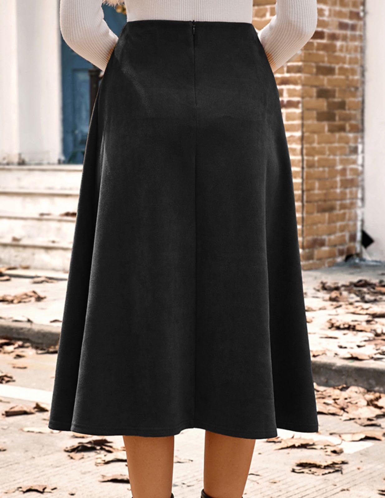 Kate Kasin 2025 Gonne in pelle scamosciata da donna, gonna a trapezio a vita alta, gonna midi autunno inverno | Elastico in vita, cerniera nascosta sul retro, comodo abbigliamento in finta pelle scamosciata
