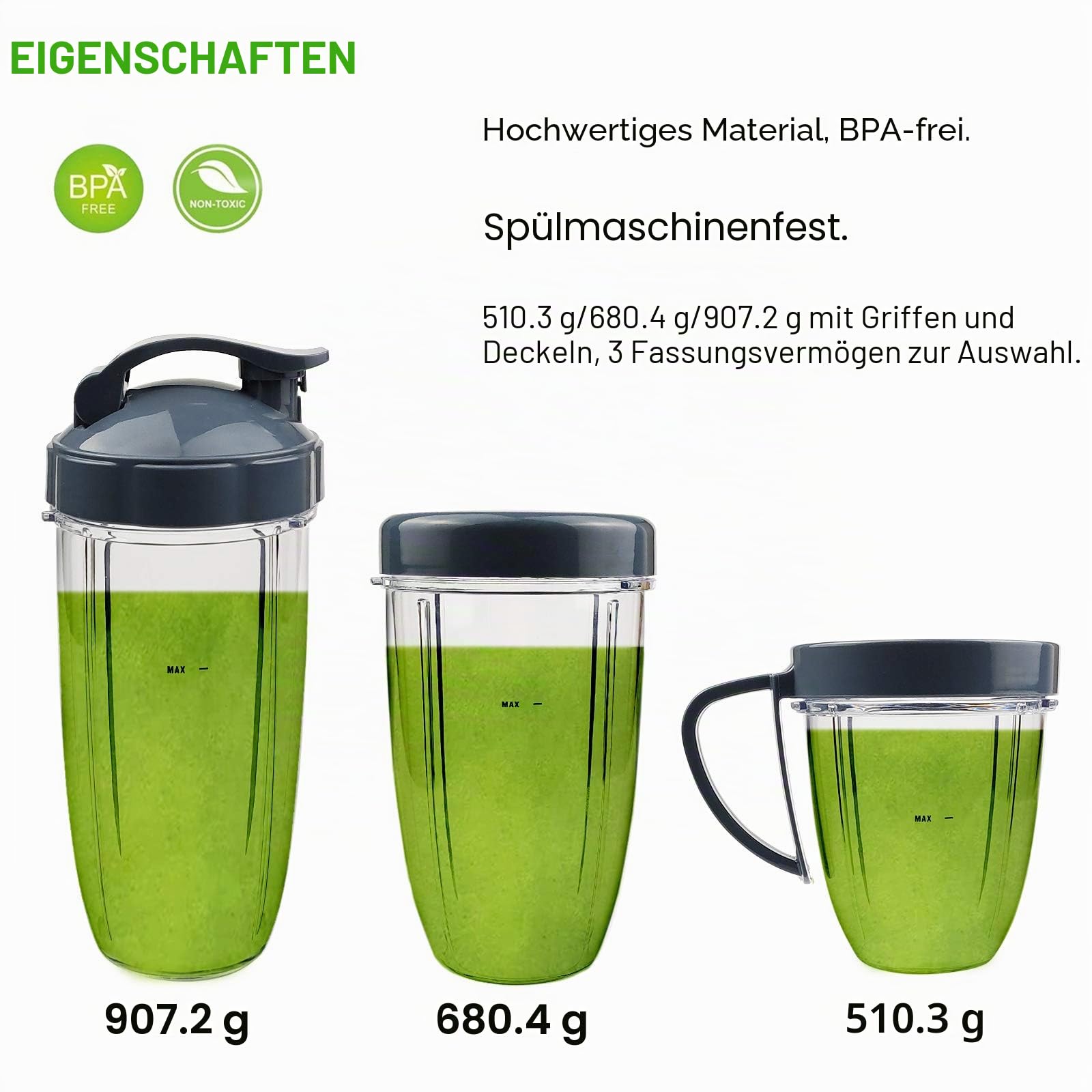 14 Stück Mixer-Ersatzteile Extraktor Klinge und Tassen für NutriBullet 600w & 900w Serie, einschließlich Stoßdämpfer und Getriebe (1 Klinge + 3 Tassen + 1 Deckel)