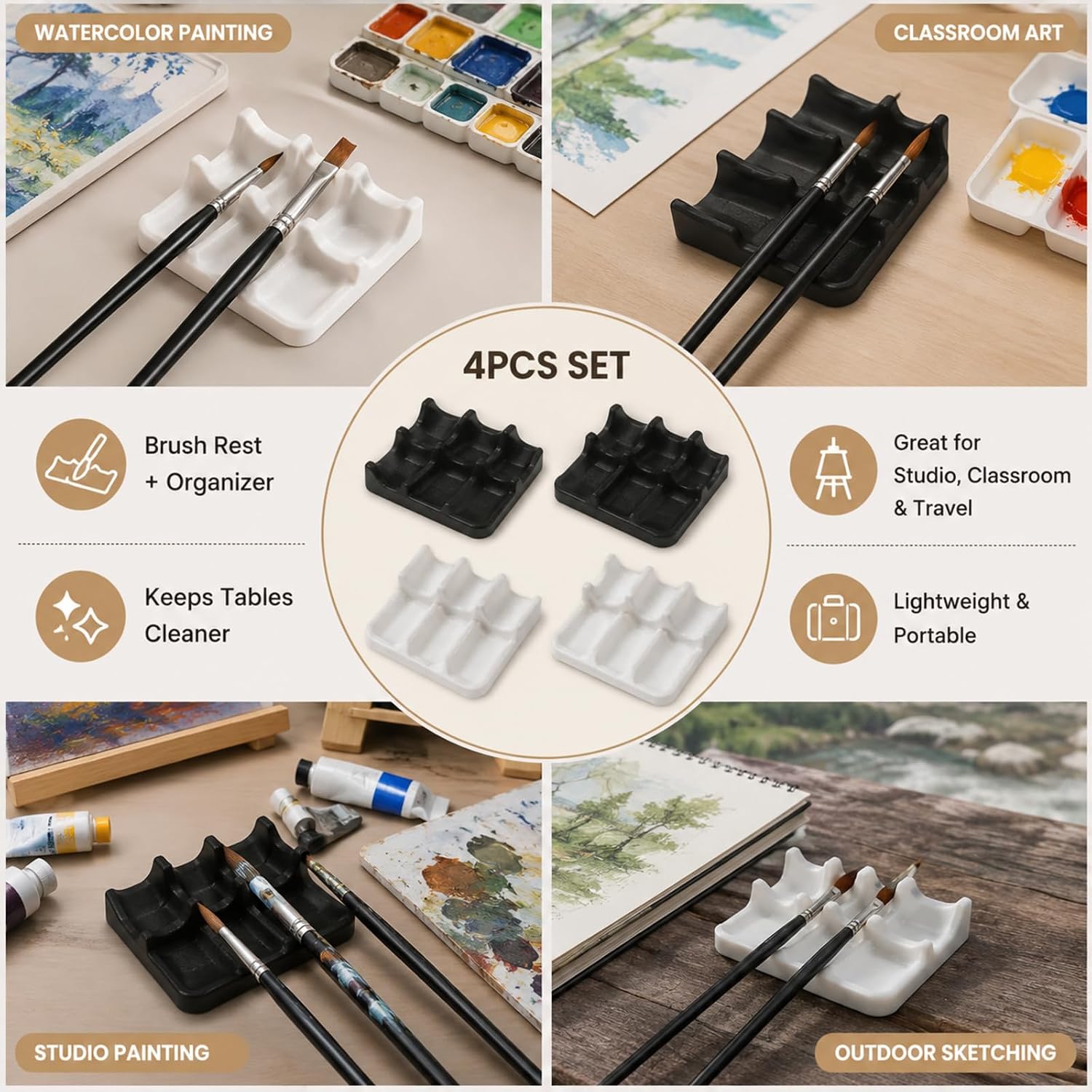 4PCS Watercolor Brush Holder, Paint Brush Rest, Art Brush Holder for Art