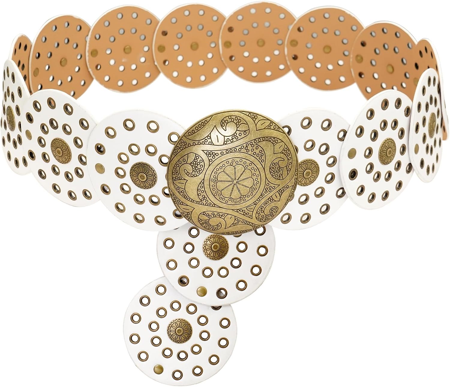 Wide Disc Belt for Women Boho Concho Leather Belts Vintage Western Waist Belt