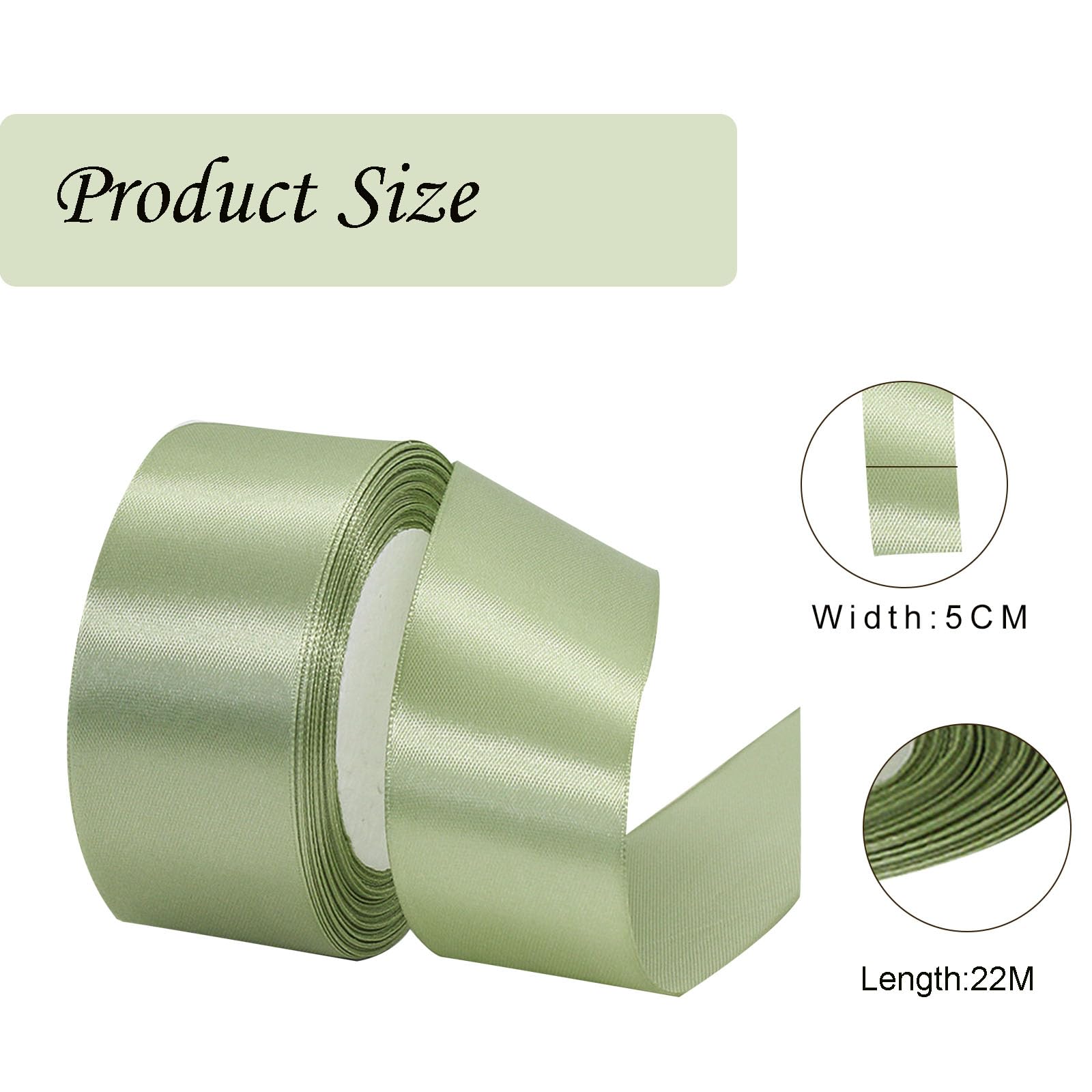 Thin Sage Green Satin Ribbon 50mm 22m for Gift Wrapping Balloon, Cake, Silk Thick for Crafting Wedding, Hair Bows, Bouquet - Image 2