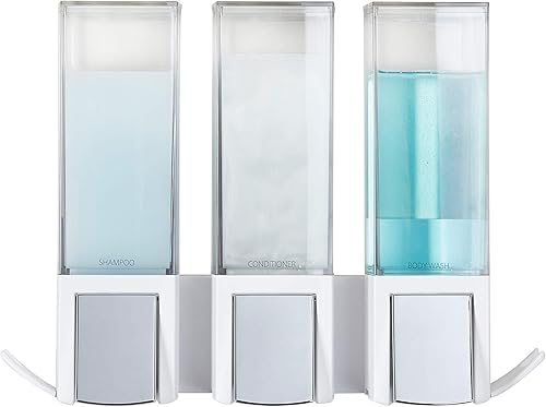 Better Living Products Clever - Dispensador triple de jabón y ducha, blancocromado