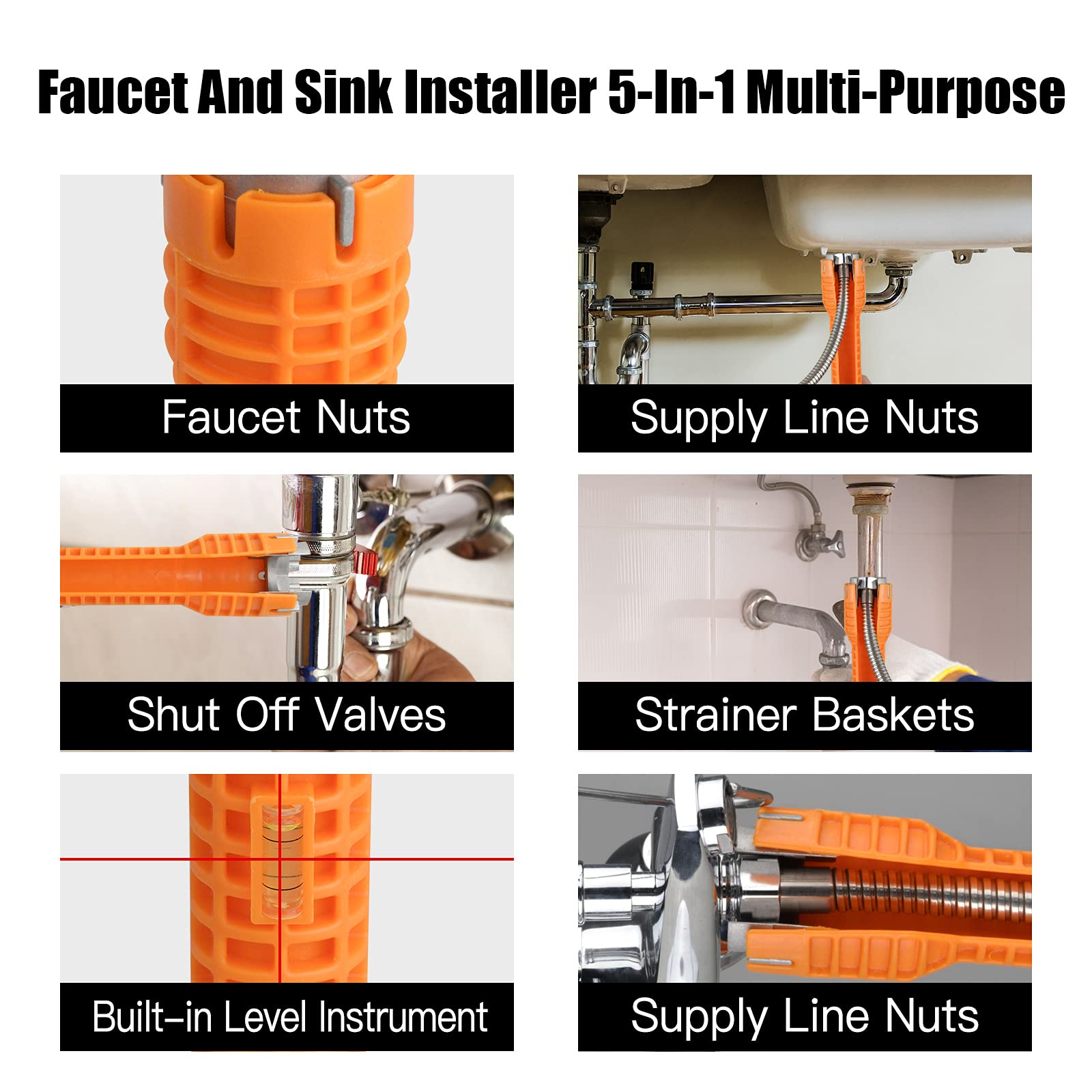 (5in1) MultiPurpose Wrench Plumbing Tool, Faucet and Sink Installer, Multifunctional Double