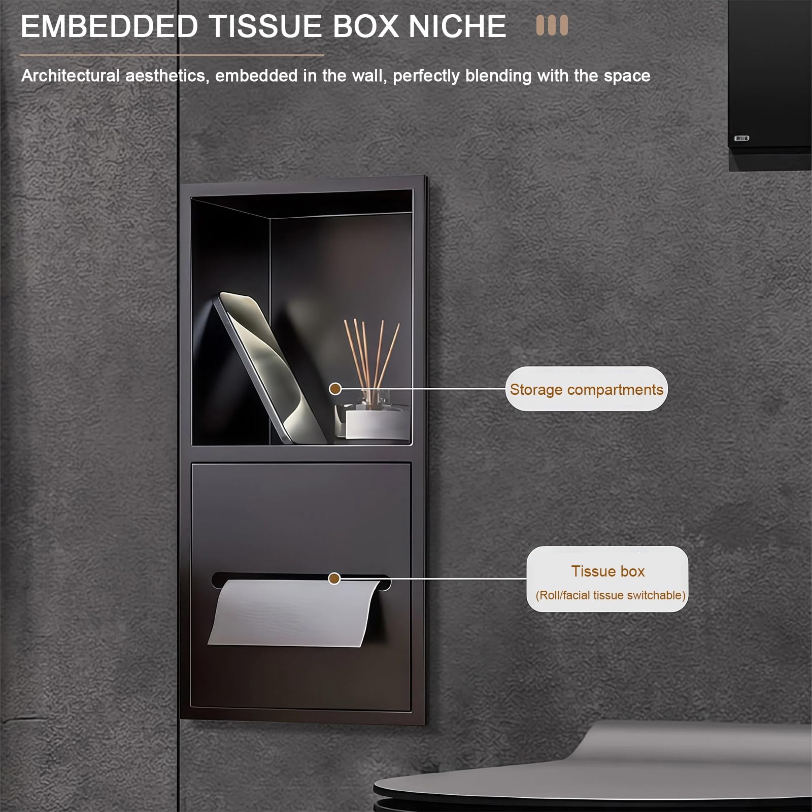 Inless - Soporte para escobilla de baño de acero para pared, ahorra espacio, armario para baño y hotel (gris, 16,5 x 60 x 12,5 cm)