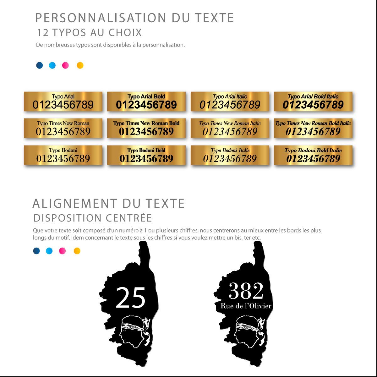Numéro De Maison Corse Personnalisable – Plaque De Numéro De Rue Forme Corsica PVC Extérieur - Numéro Gravé – 20 x 10 cm (Bleu)