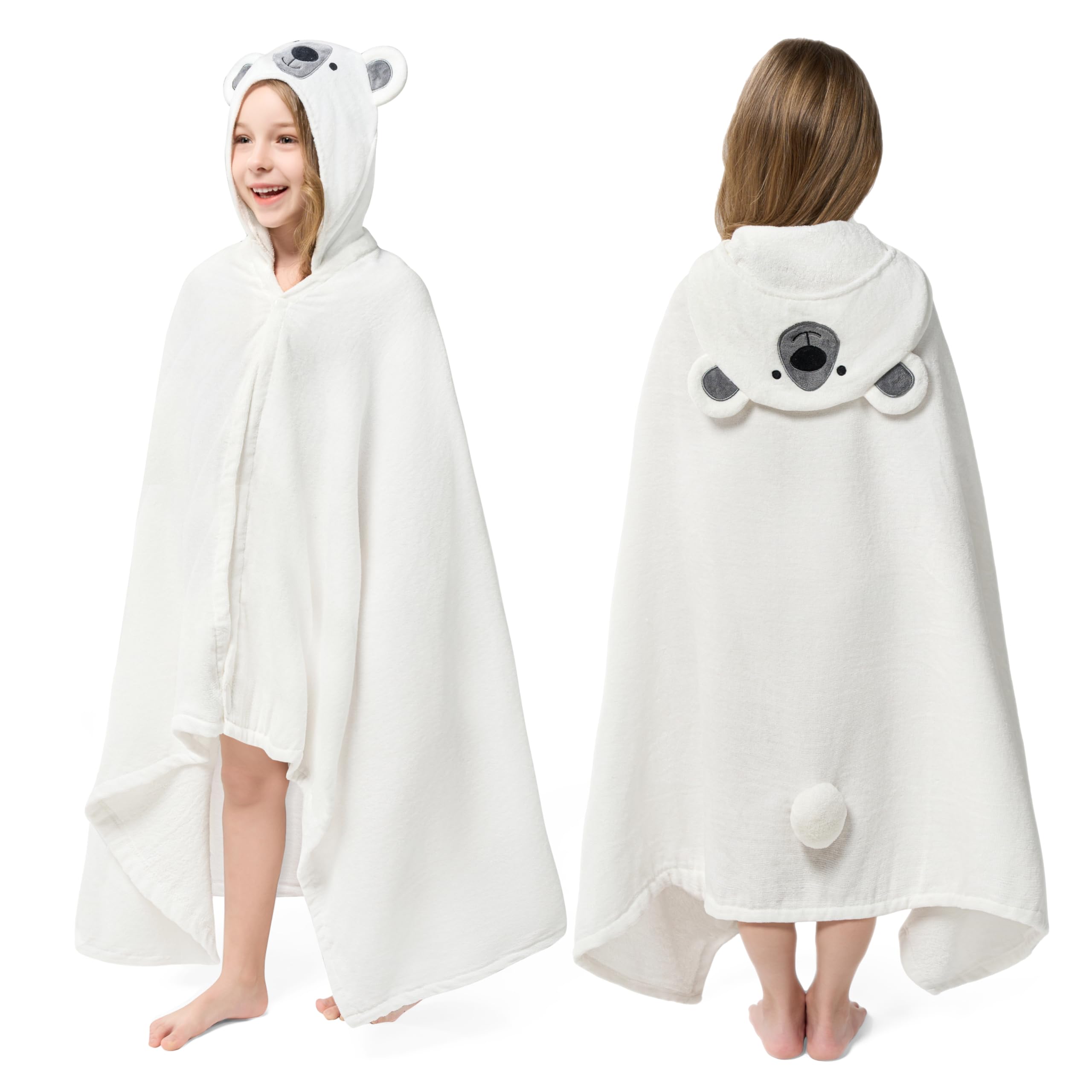 Joiedomi Hooded Towel for Kids Soft 100% Cotton Bath Beach Towel 30" x 50" for Kids 3-10 Years Toddler Pool Poncho with Hood Absorbent Swim Wrap for