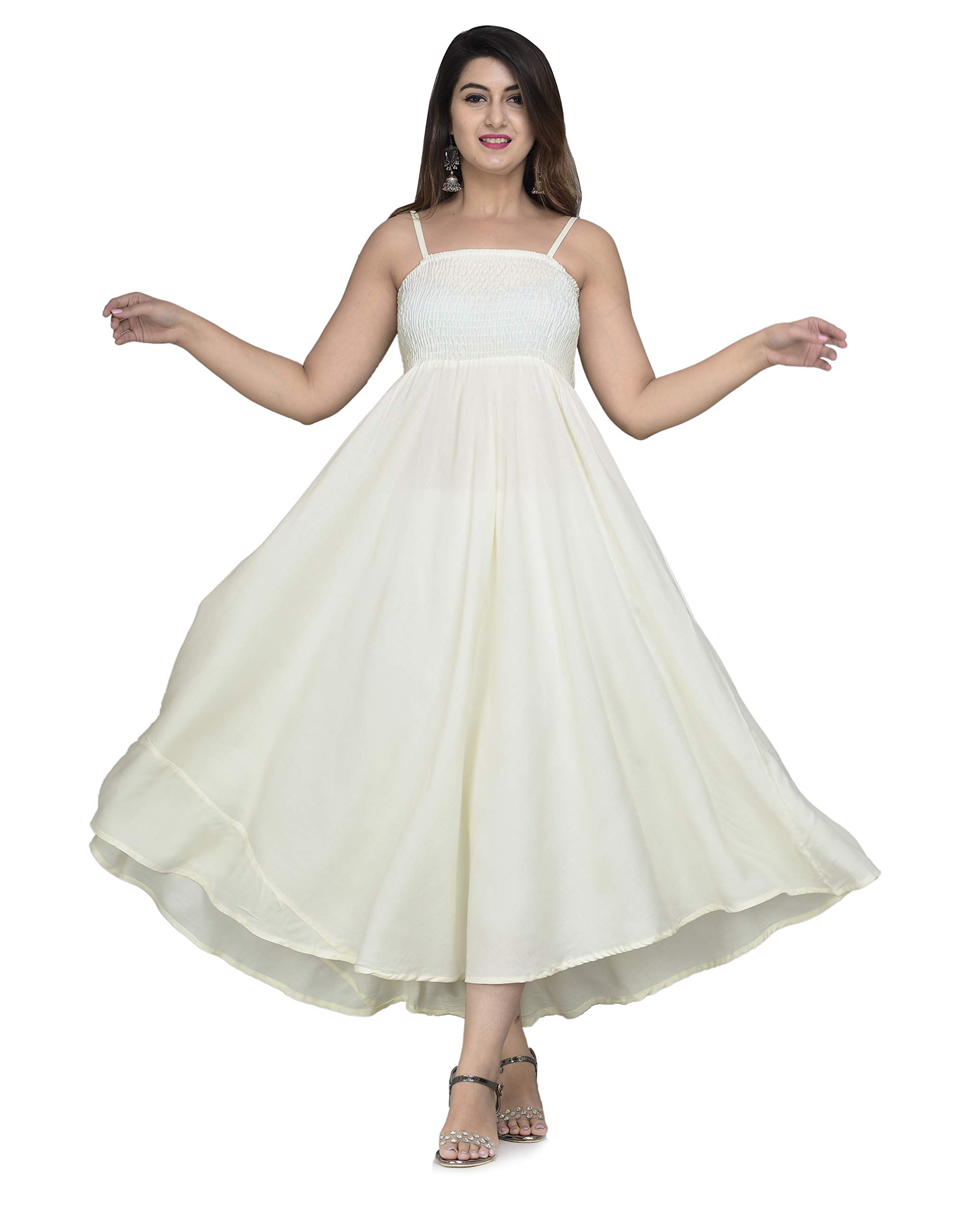 IQRAAR Womens Rayon A-Line Kurta (Cream)