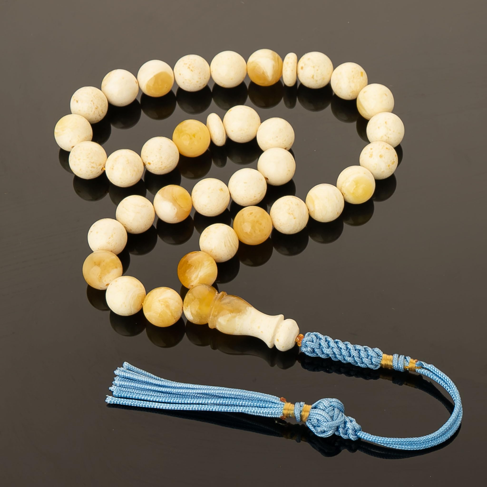 Tasbih 33 koraliki | Naturalny bursztyn bałtycki | Mleczny bursztyn | Ręcznie wykonany różaniec muzułmański | Misbaha