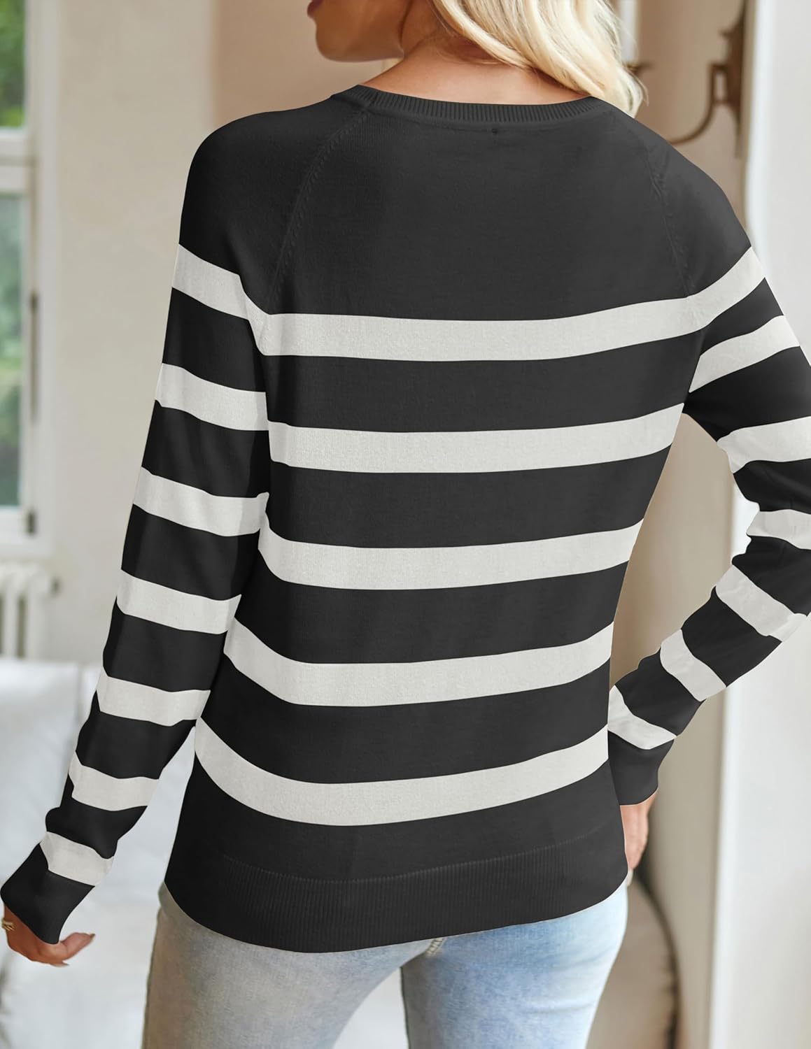 ZESICA Women's Long Sleeve Lightweight Striped Tops 2026 Fall Crewneck Ribbed Knit Shirts - Image 4