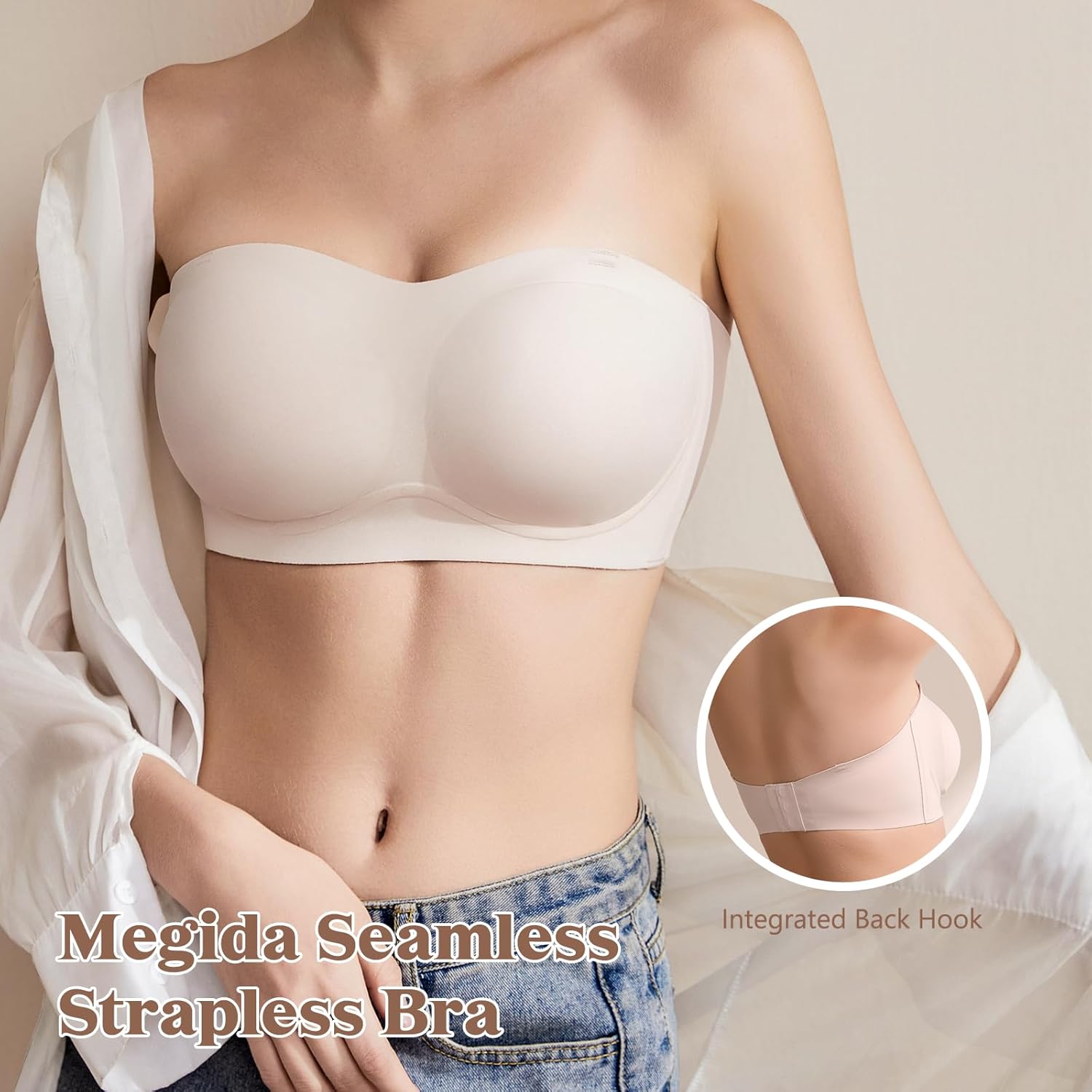 Strapless Bra for Women Bandeau Bras Wireless Seamless Padded Tube Bra Non-Slip Silicone Invisible Bralette - Image 4