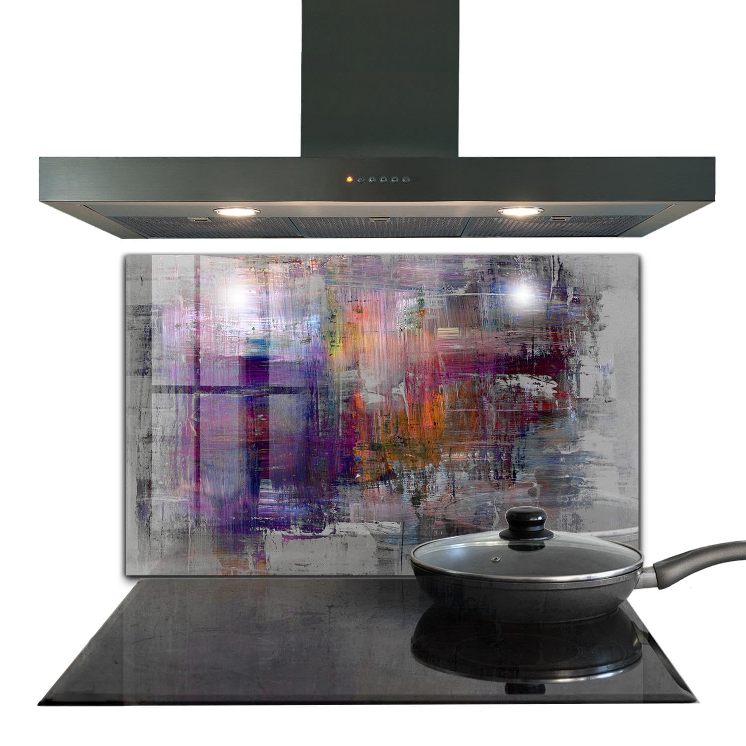 Panneau de cuisine Wallfluent en verre trempé 100x70 cm, peinture abstraite haut de gamme