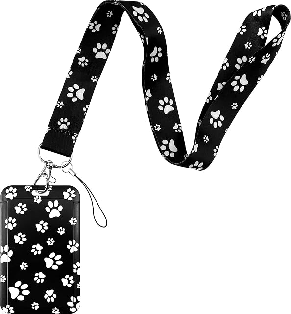 Aocar Lanyard with Hard Card Case, Neck Strap with ID Badge Holder for Offices, Keys, Credit Card, Wallet (Dog Paw)