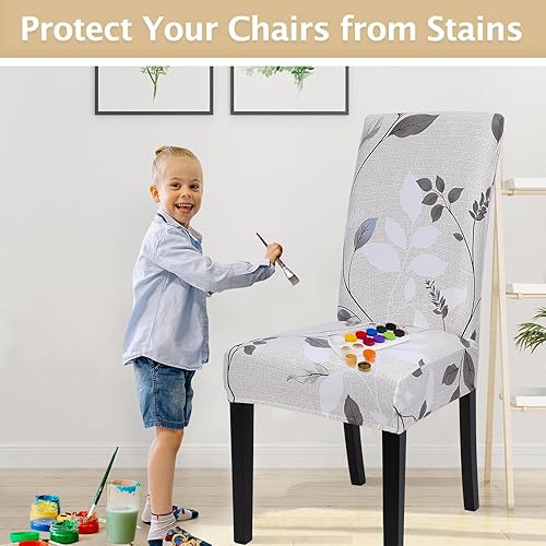 Miniatura 5 de SearchI Juego de 6 fundas estampadas para sillas de comedor, fundas elásticas para sillas de cocina, lavables, fundas protectoras extraíbles para
