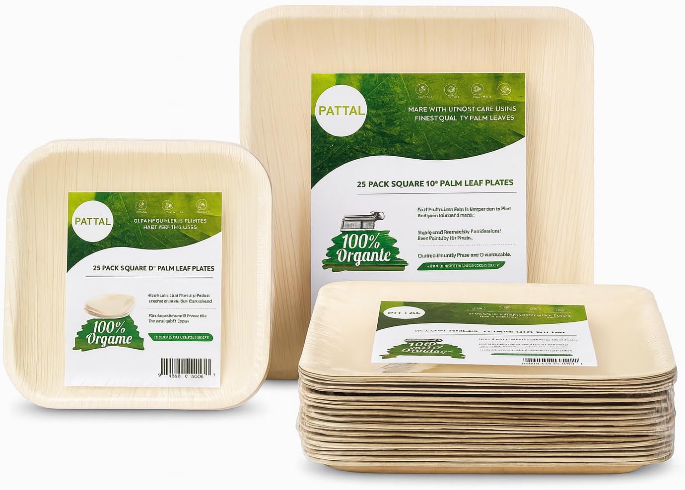 10 Inch Square Palm Leaf Disposable Dinnerware – Eco-Friendly Organic Plates, Biodegradable Partyware, Alternative to Paper, Bamboo & Plastic Plates – Perfect for Thanksgiving, Weddings & Dinners