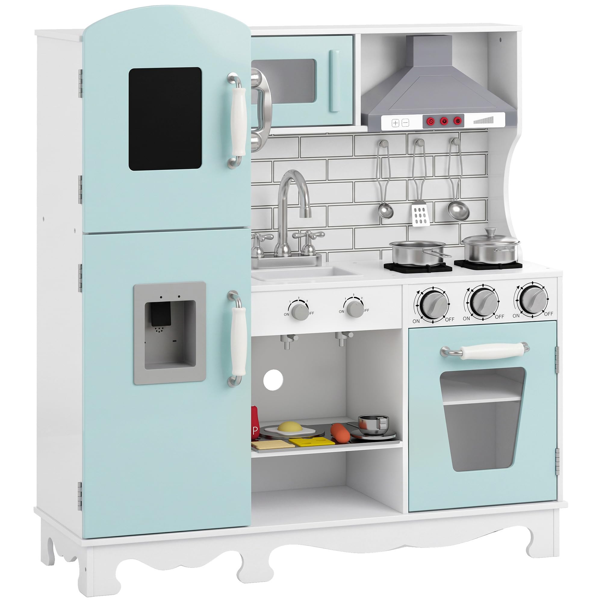 AIYAPLAY Cucina Giocattolo per Bambini in Legno con Luci, Suoni e Accessori | Cucina per Bambini, Frigo, Forno, Macchina Caffè, Lavello, Rubinetto, Distributore d'Acqua, Ripiani, 3-6 Anni, Verde Chiaro