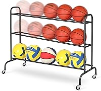 FHXZH Tilt Basketball Rack - 15-Ball Training Storage Cart with Wheels for Garage, School, Outdoor Sports Organizer