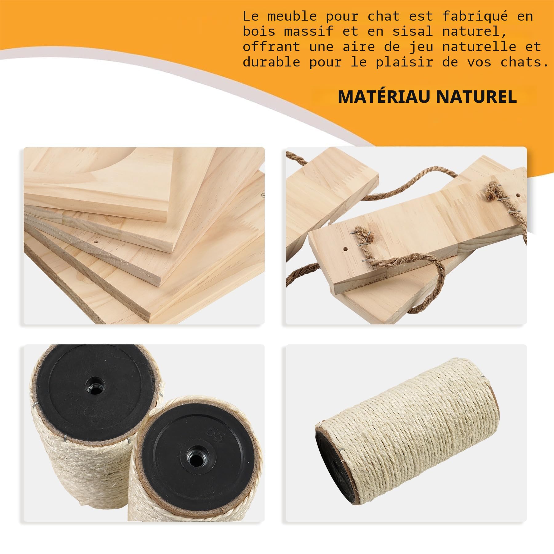 Mur d'escalade pour chat XXL - Parc mural en bois 4 pièces avec grotte pour chat, pont suspendu, escalier et colonne en sisal - Meubles muraux pour chats domestiques