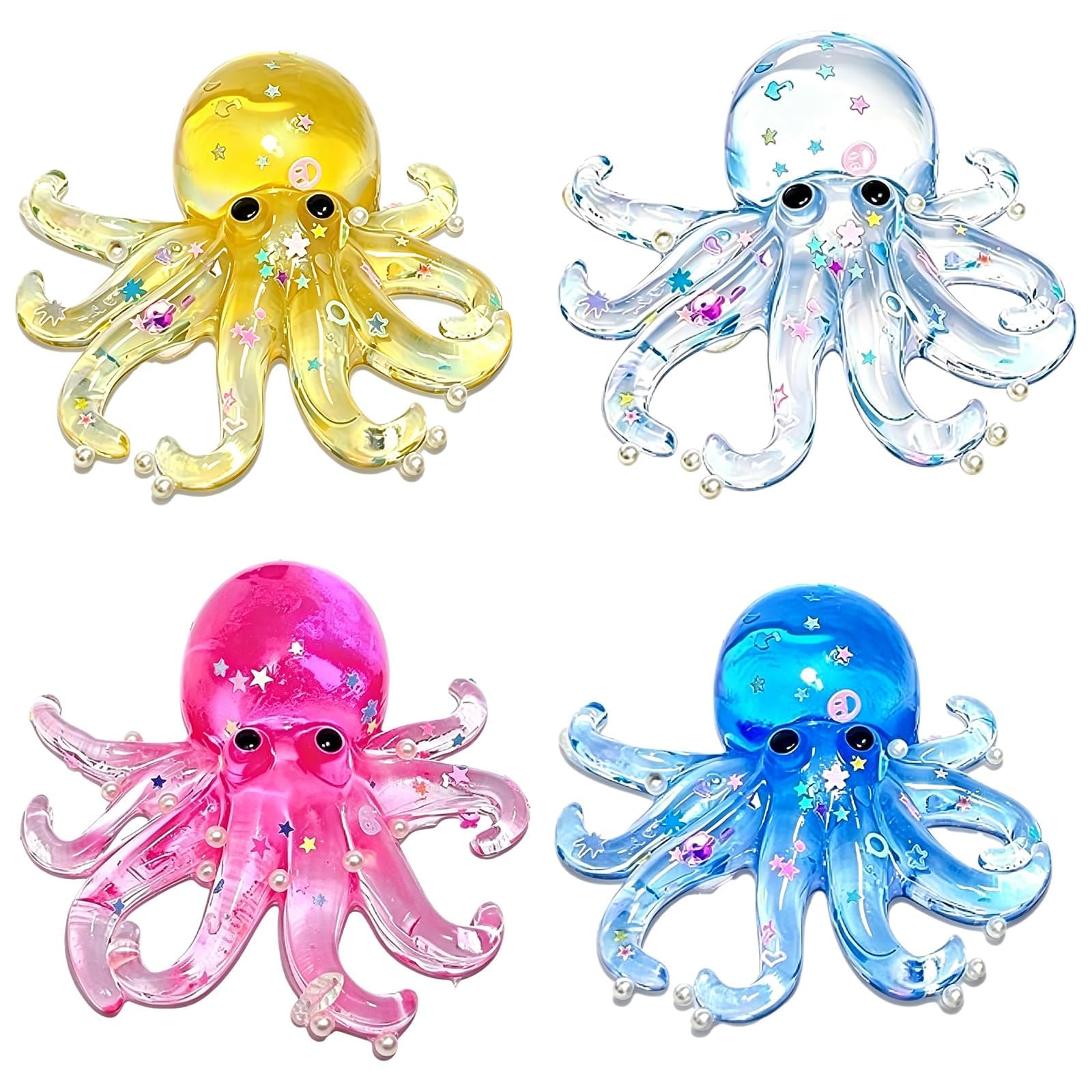4 Pcs Glitter Squishy Octopus Toy,Octopus Squishy Glitter Stress Balls,Slow Rising Squidgy Fidget Toys,4 Colors Cute Squeeze Toys for Relieve Anxiety and Stress or Desk Decor Gifts