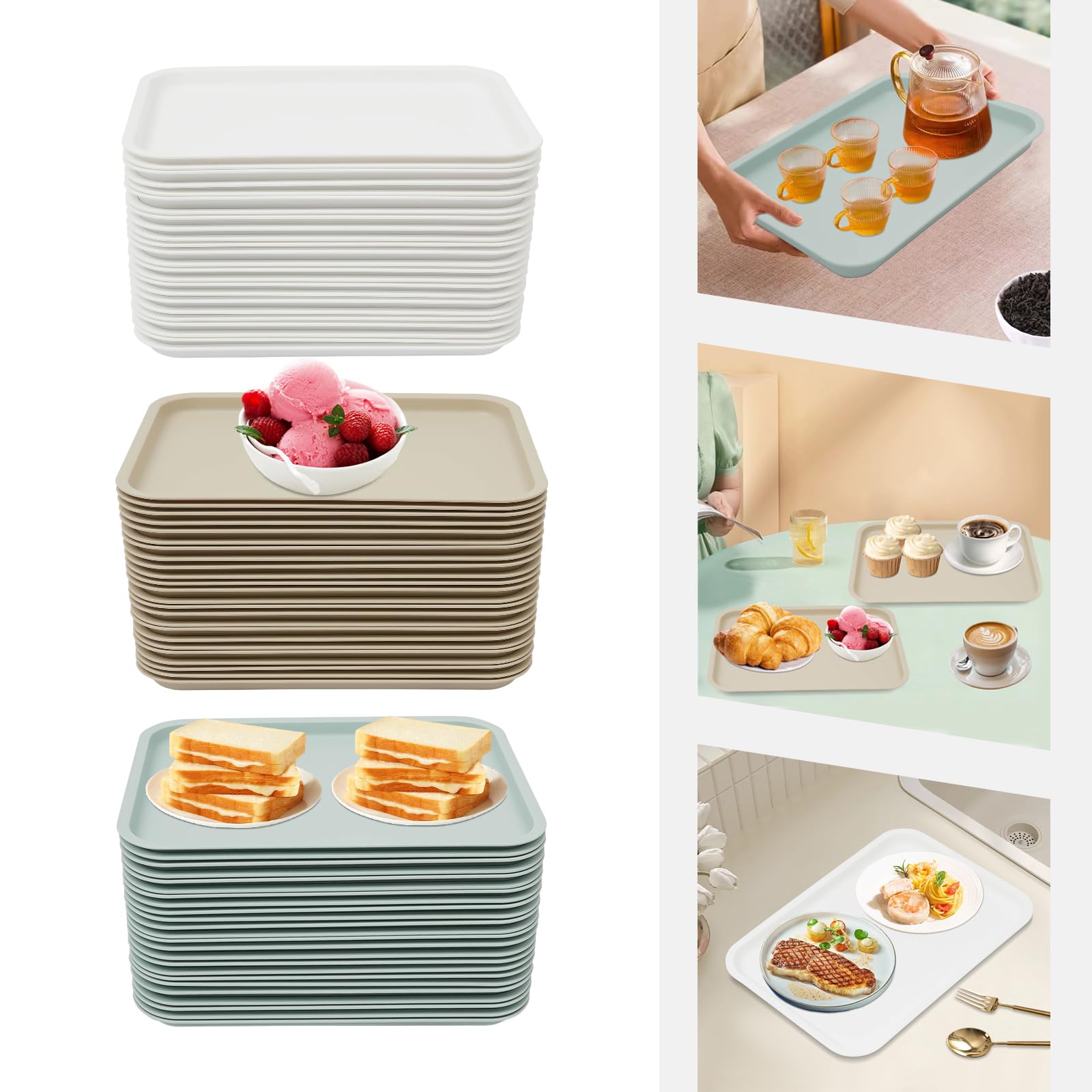 Lot de 24 plateaux de service 36x27cm, plateau rectangulaire bleu