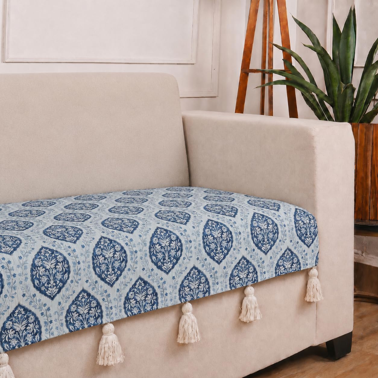 STITCHNEST 'Eden Weaves Collection Series' 1 Seater Sofa Cover|Elegant Woven Fabric, Decorative Tassels, Washable & Durable for Modern Living