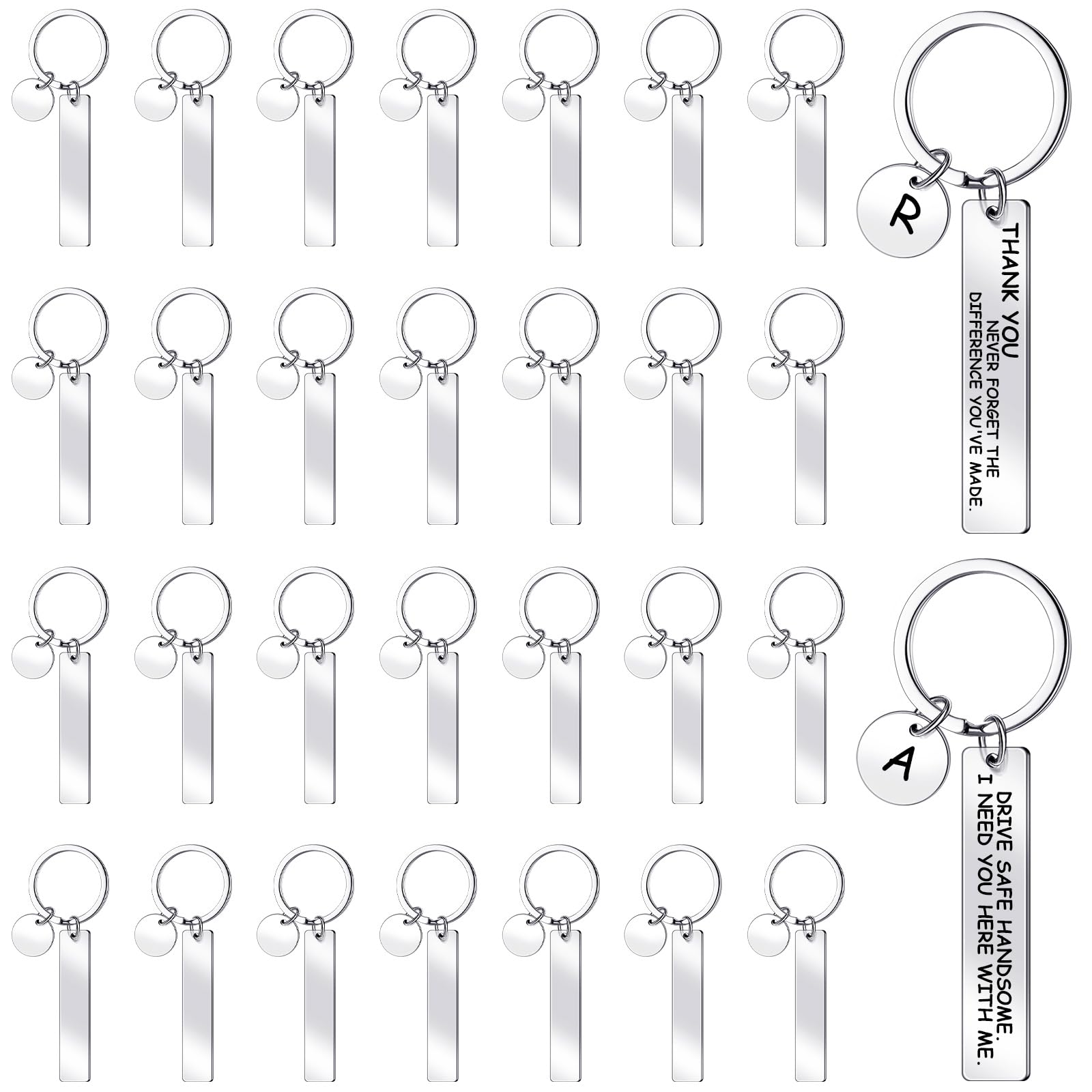 Gisafai 30 Pcs Laser Engraving Stainless Steel Keychain Blanks Engravable Keychains for Graduation Gifts(Silver)