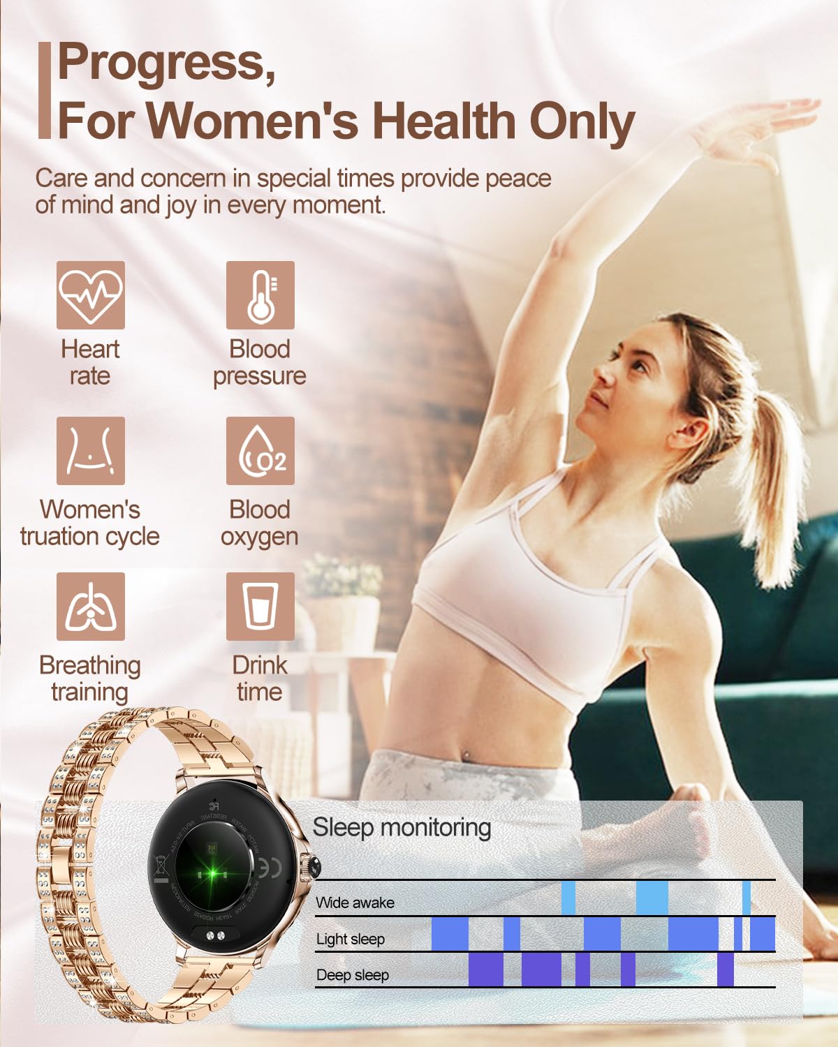 Smartwatch Donna, 1,3'' HD Orologio Smartwatch con Chiamate BLE5.2/Notifiche Messaggi/110+ Sport/Cardiofrequenzimetro/SpO2/Sonno, Orologi Fitness IP68 per Android iOS, Regalo Donna, Oro Rosa
