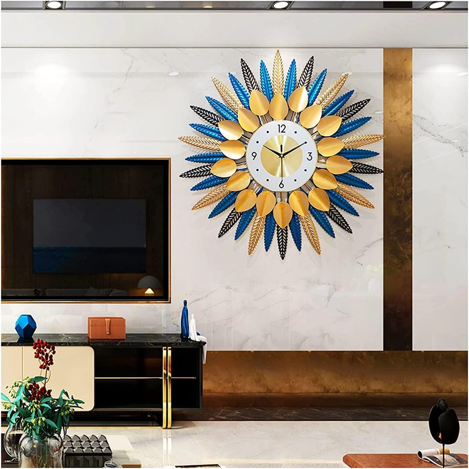 SaryEdge Modern 3D Art Metal Clock Wall Clock Large Silent Quartz Decorative Clock for Bedroom Kitchen Decoration, 70Cm,
