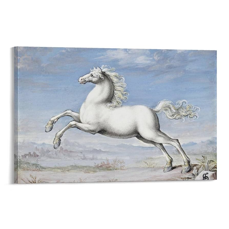 インテリア　美術品　デッサン画　書　アート Amazon.co.jp: 絵画 白い馬が走っているインテリア 絵画 15世紀
